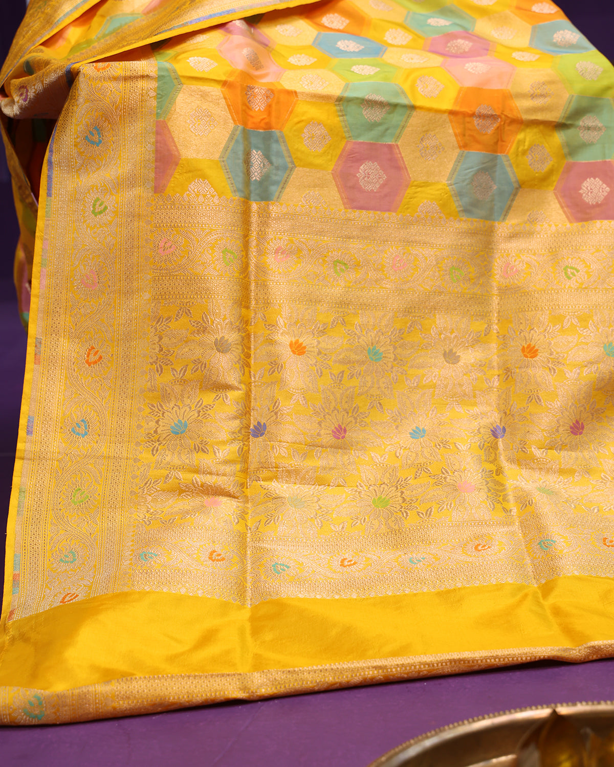 Yellow Banarasi Rangkat Silk Saree