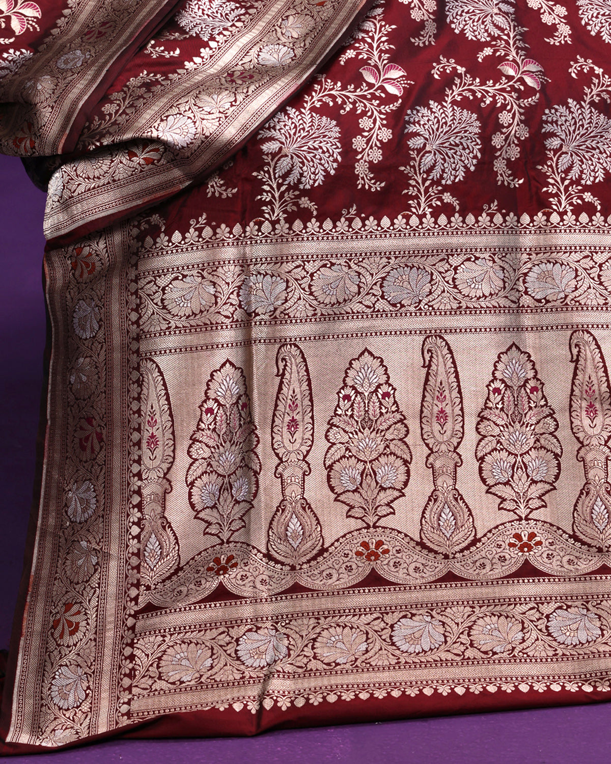Burnt Maroon Banarasi Saree