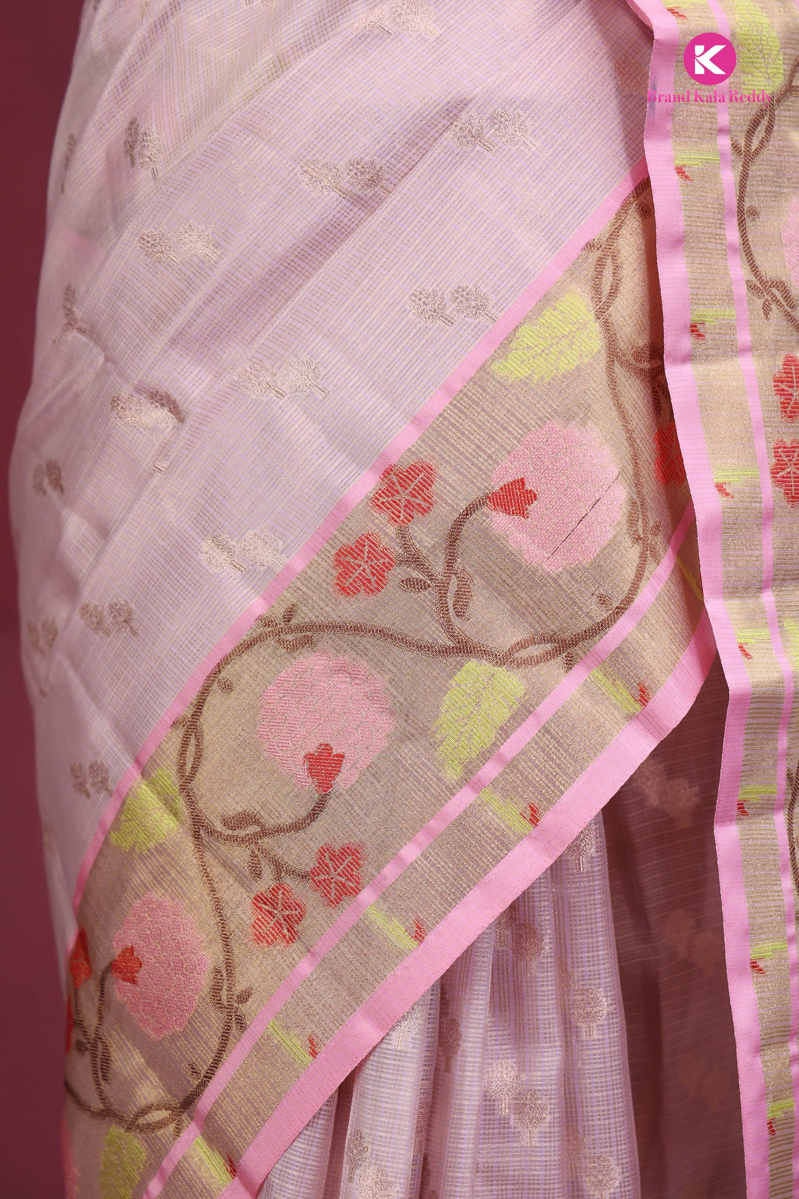 Peach-Pink Zari Kota Saree