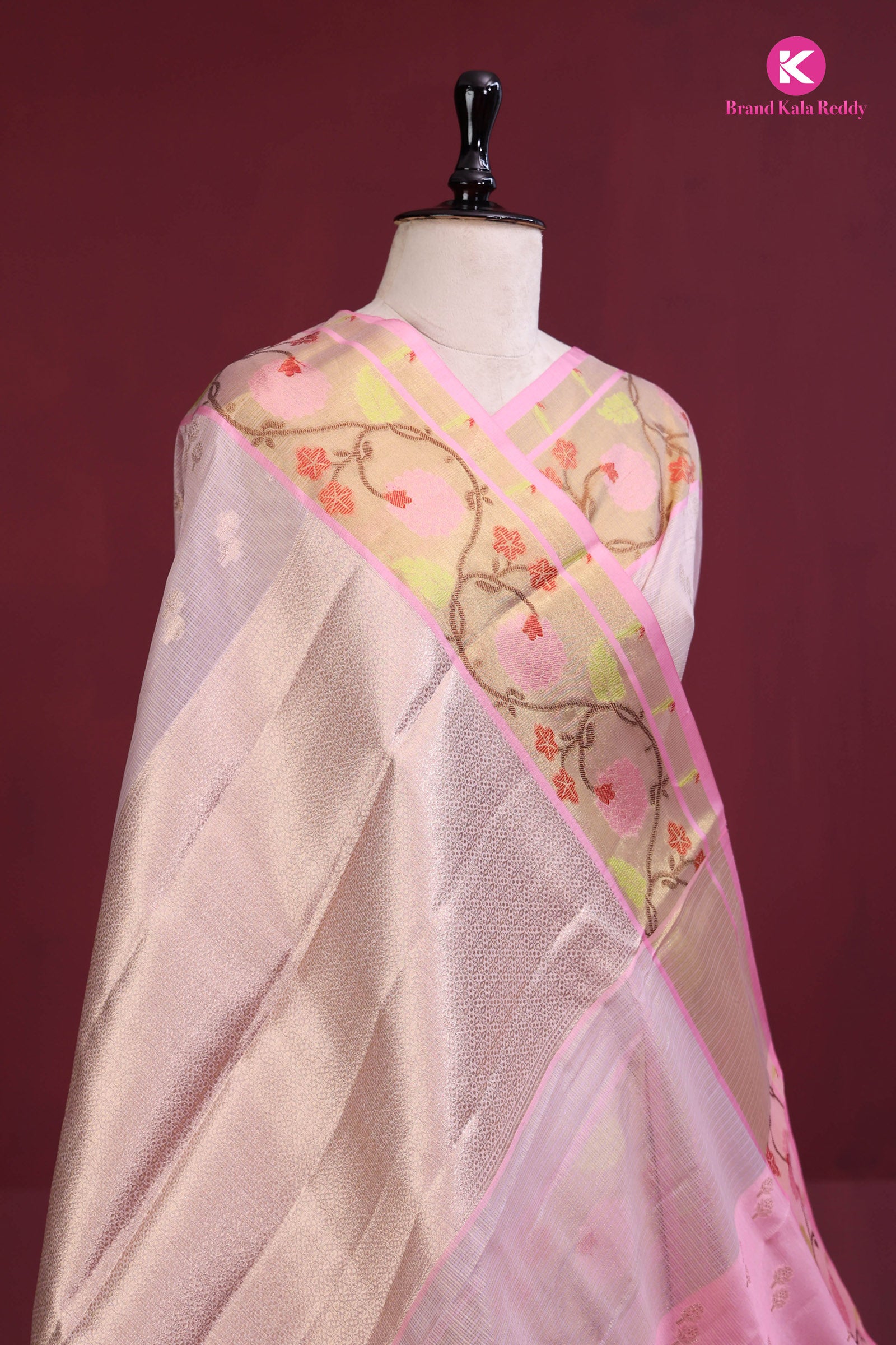 Peach-Pink Zari Kota Saree