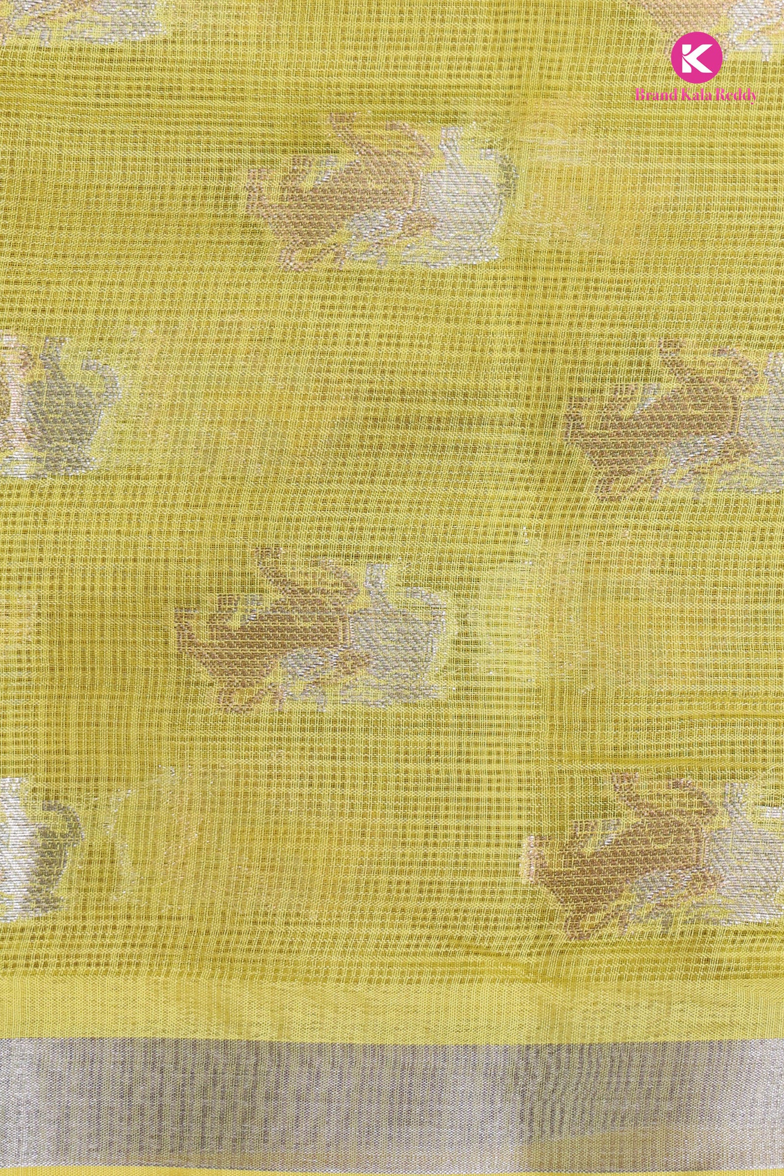 Pastel Green zari Kota Silk Saree with a Yellow Border