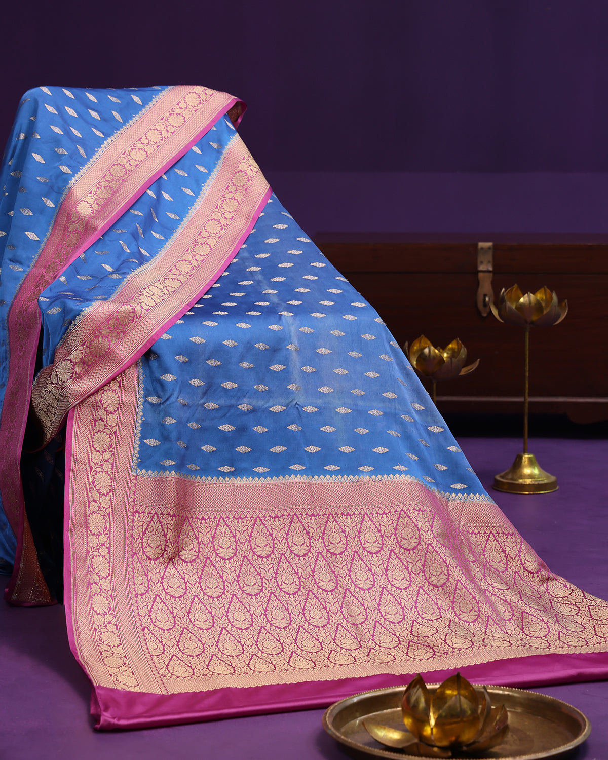 Royal Blue Brocade Border Banarasi Saree