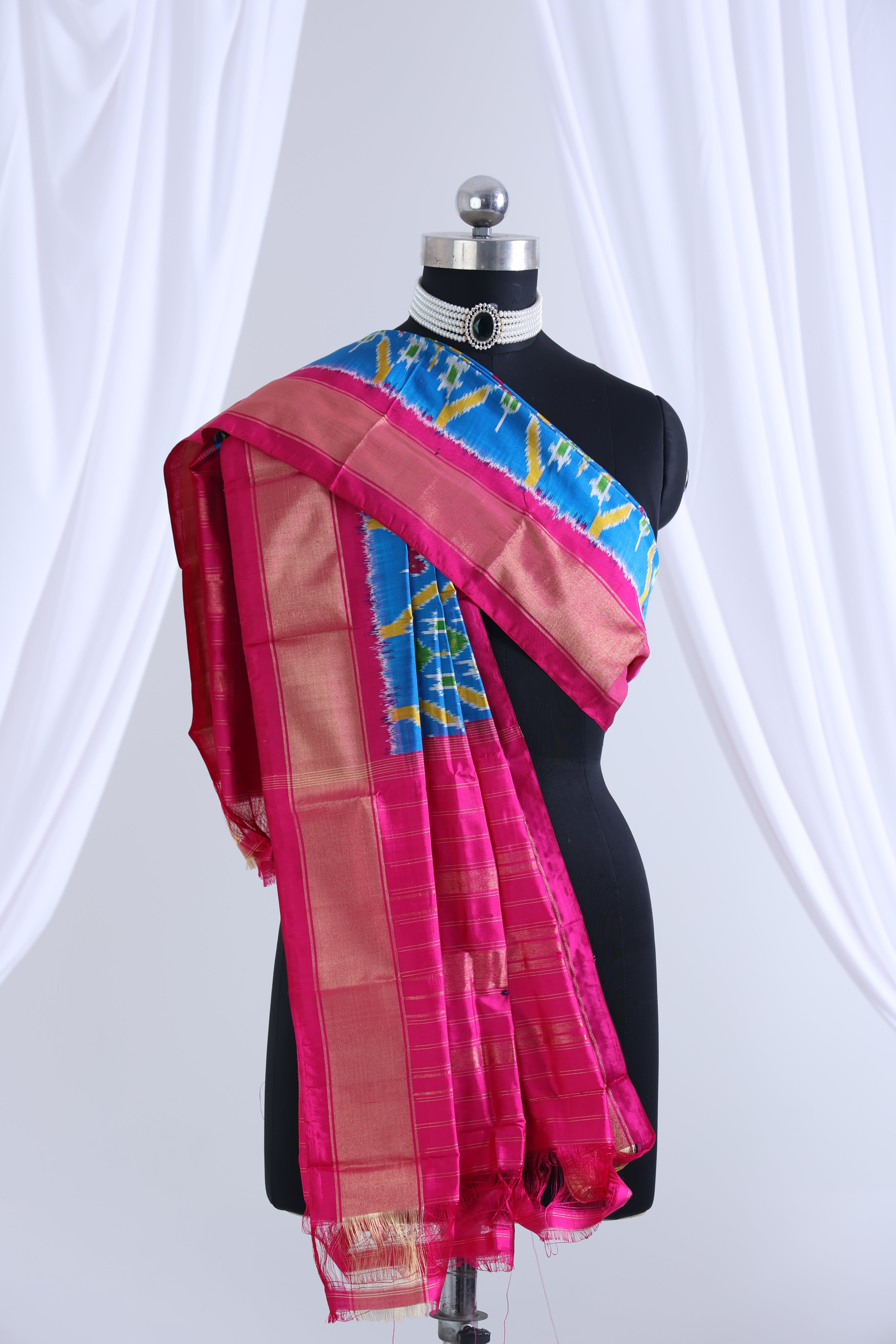 Blue and pink colour ikkat dupatta