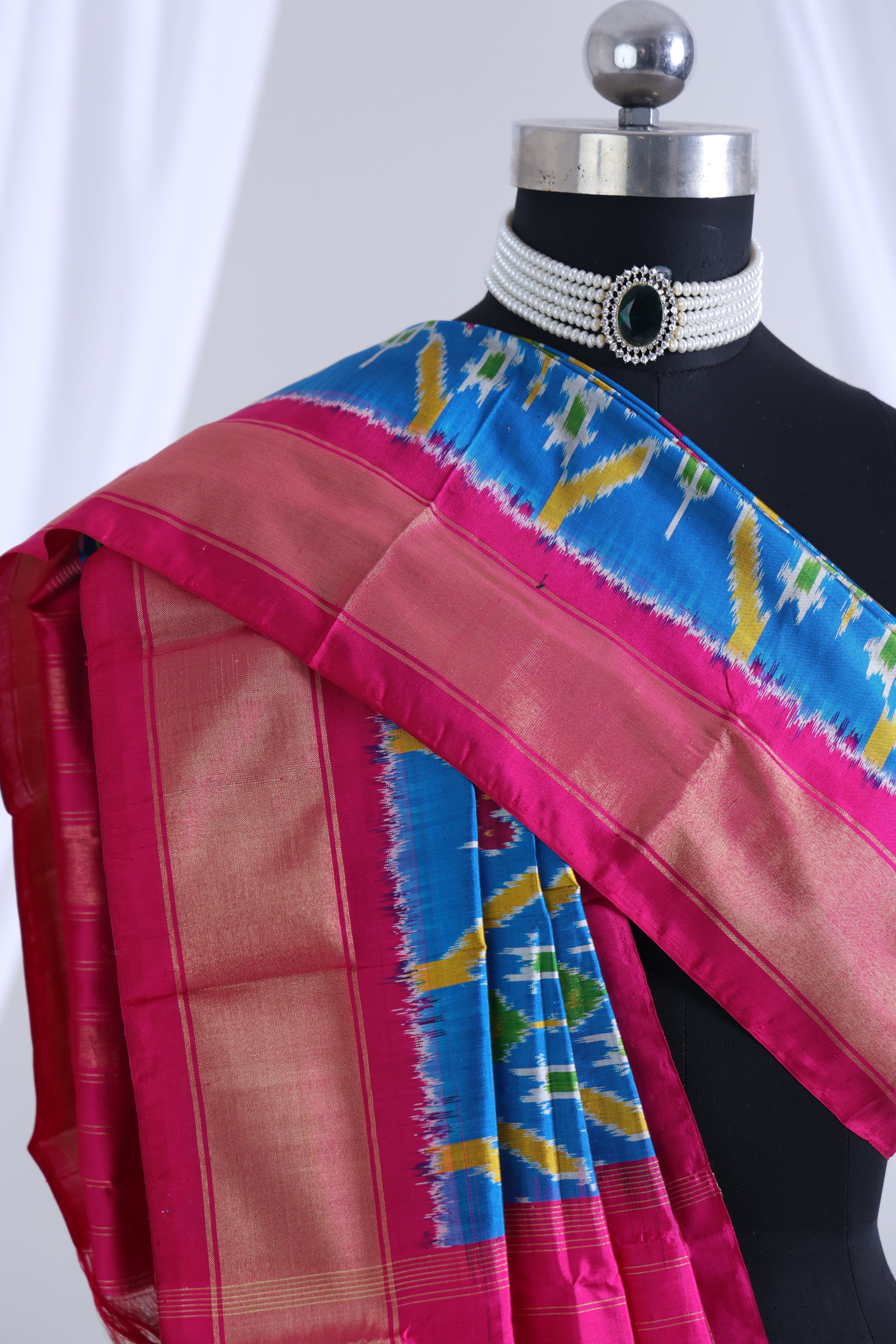 Blue and pink colour ikkat dupatta
