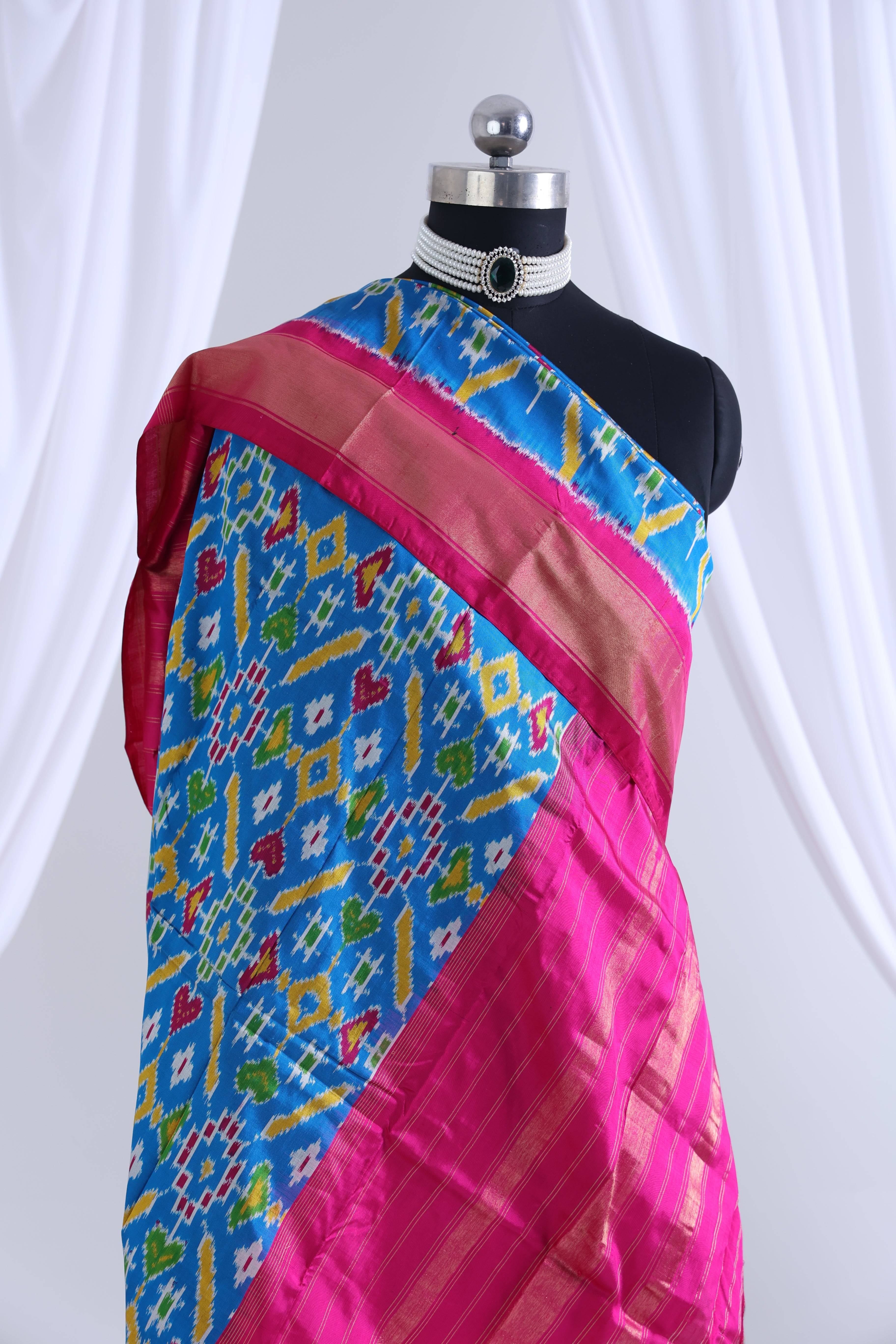 Blue and pink colour ikkat dupatta
