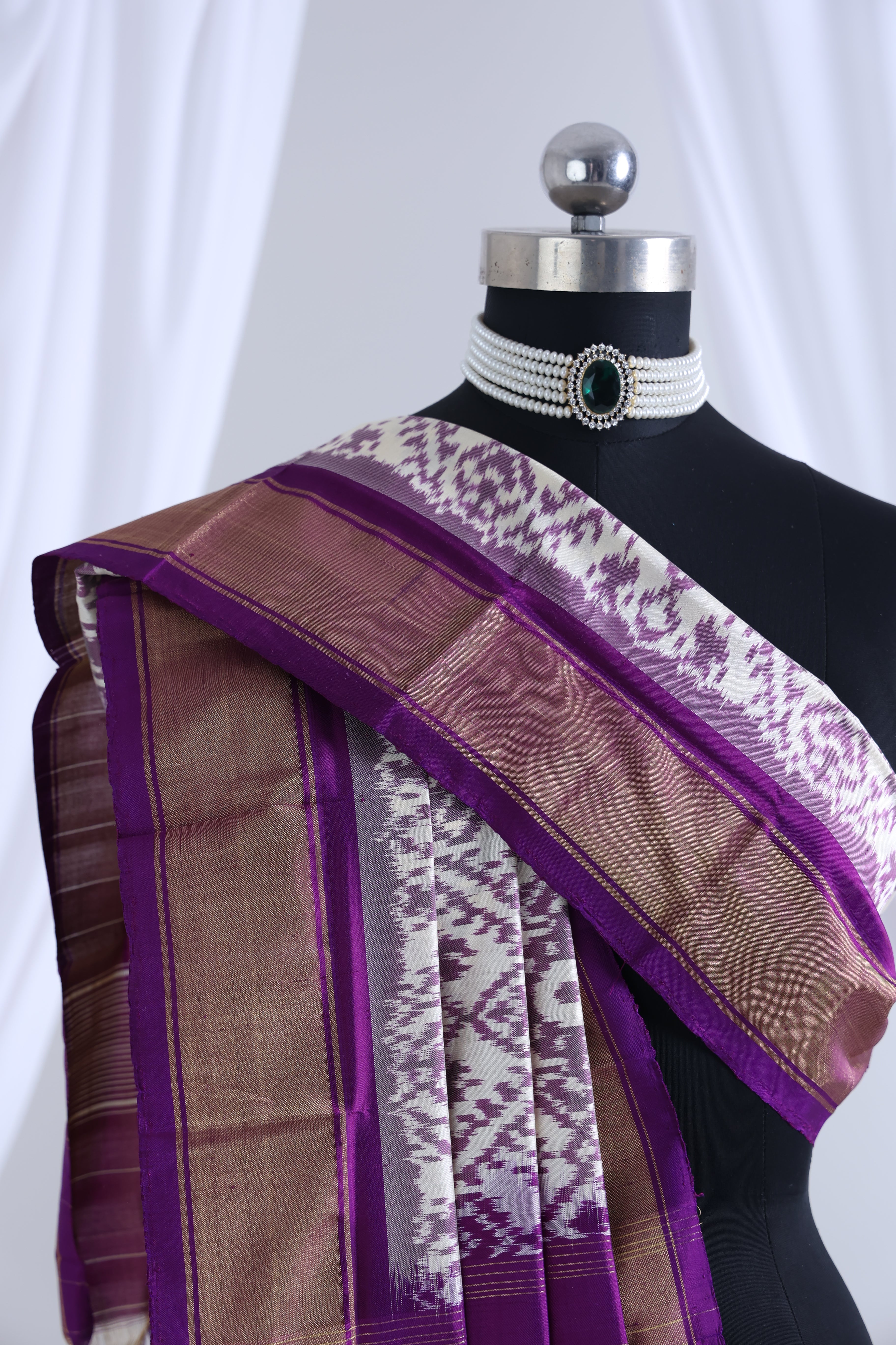 White and violet colour ikkat dupatta