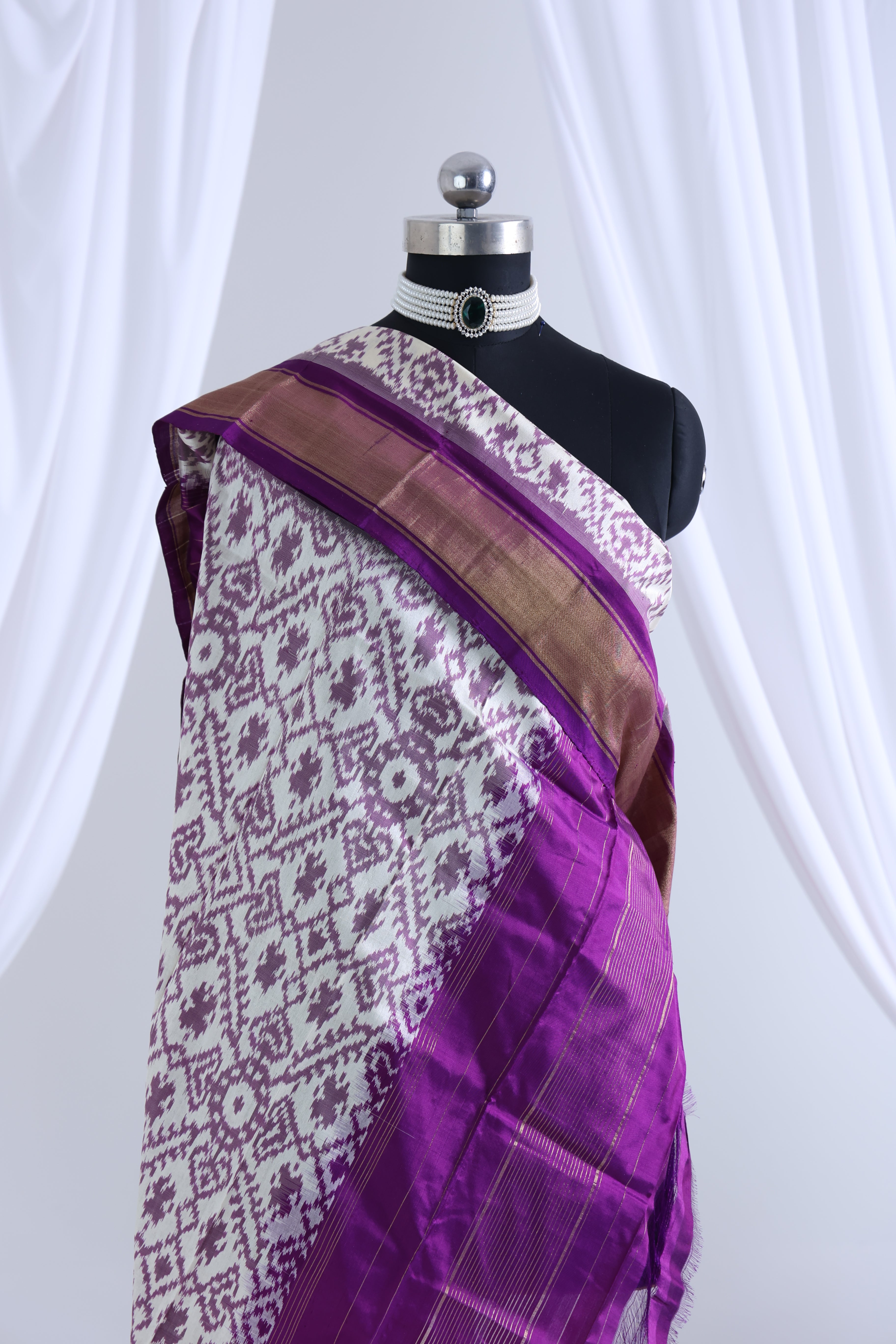 White and violet colour ikkat dupatta