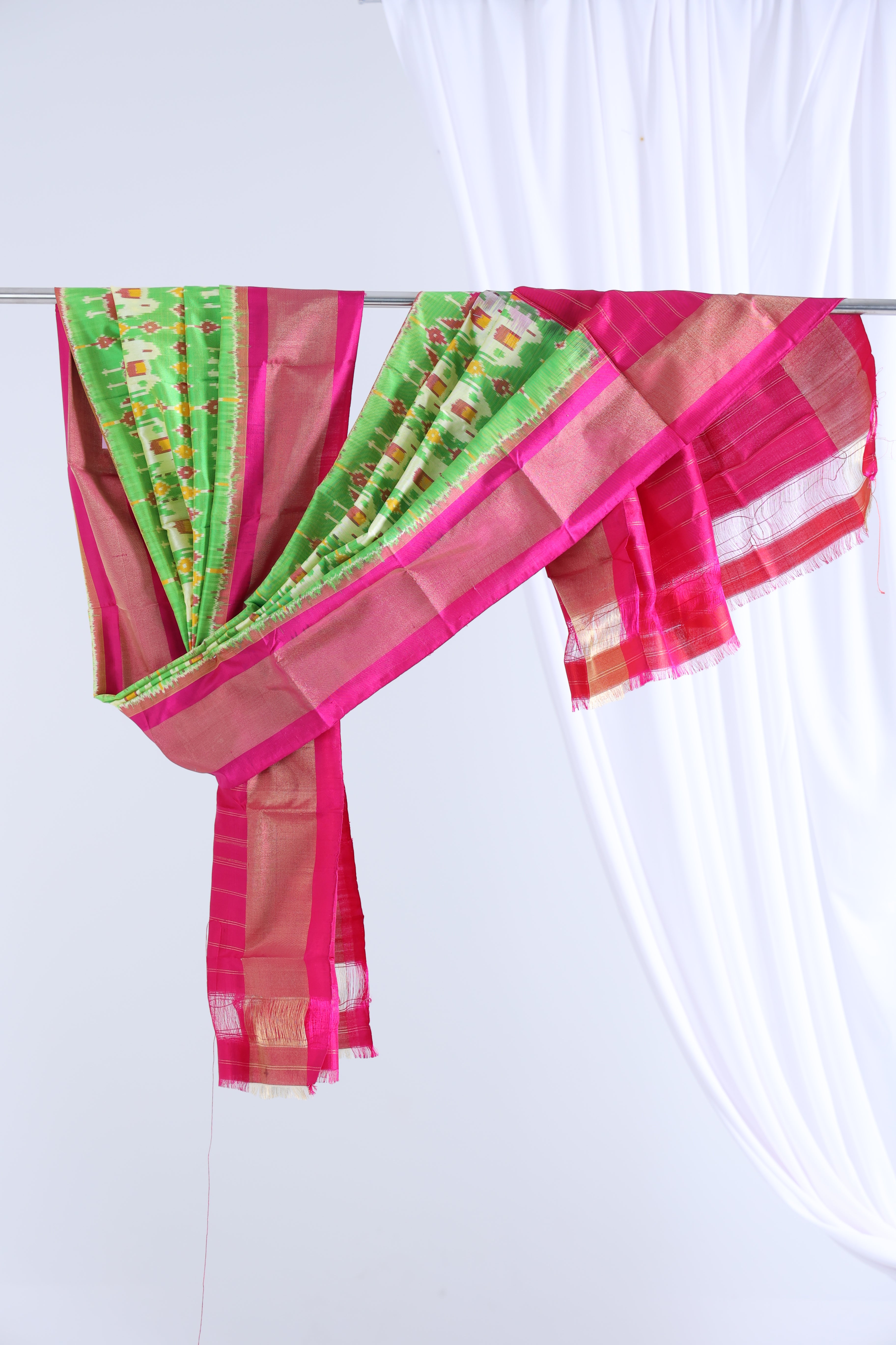 Parrot green with pink colour ikkat Dupatta