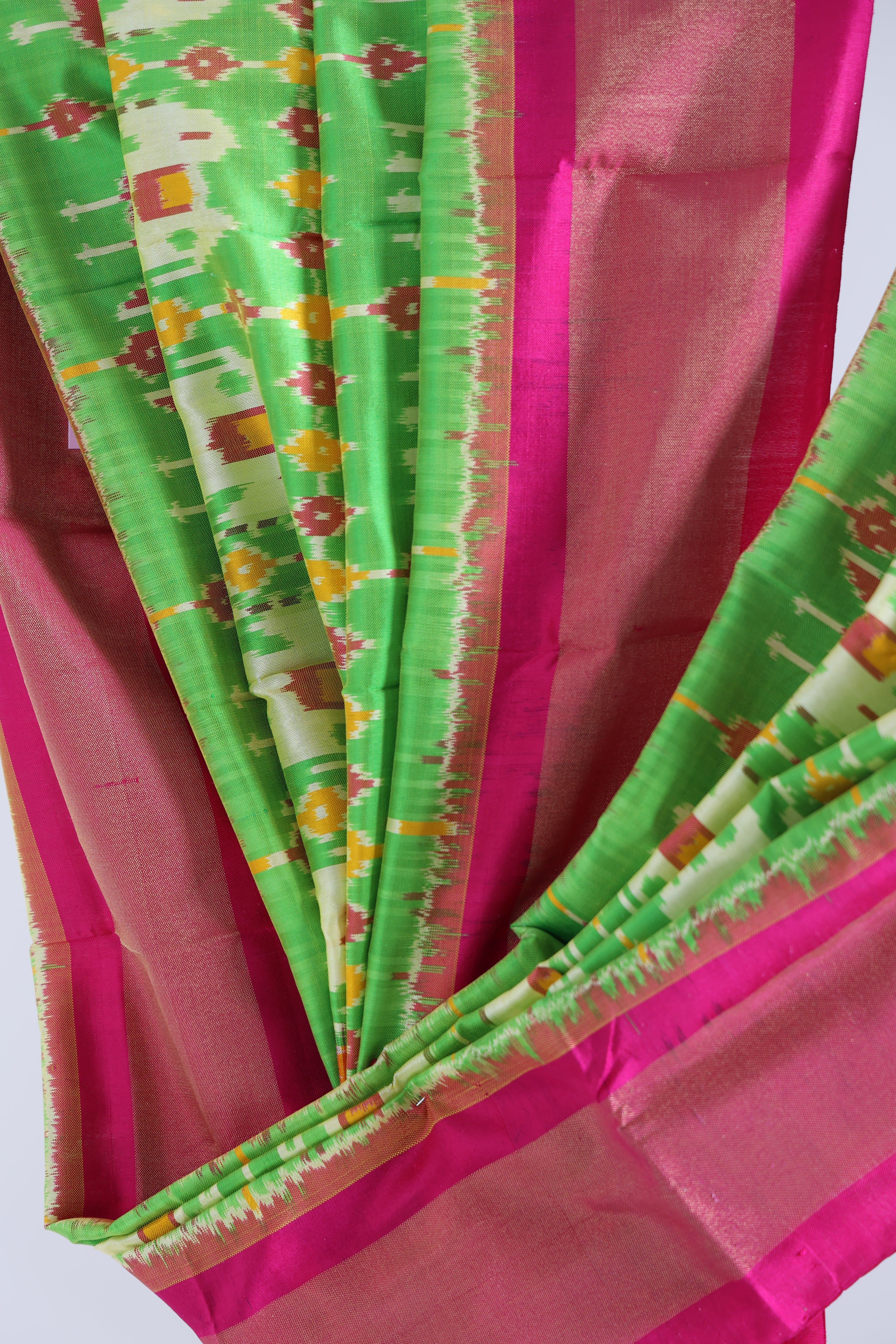 Parrot green with pink colour ikkat Dupatta