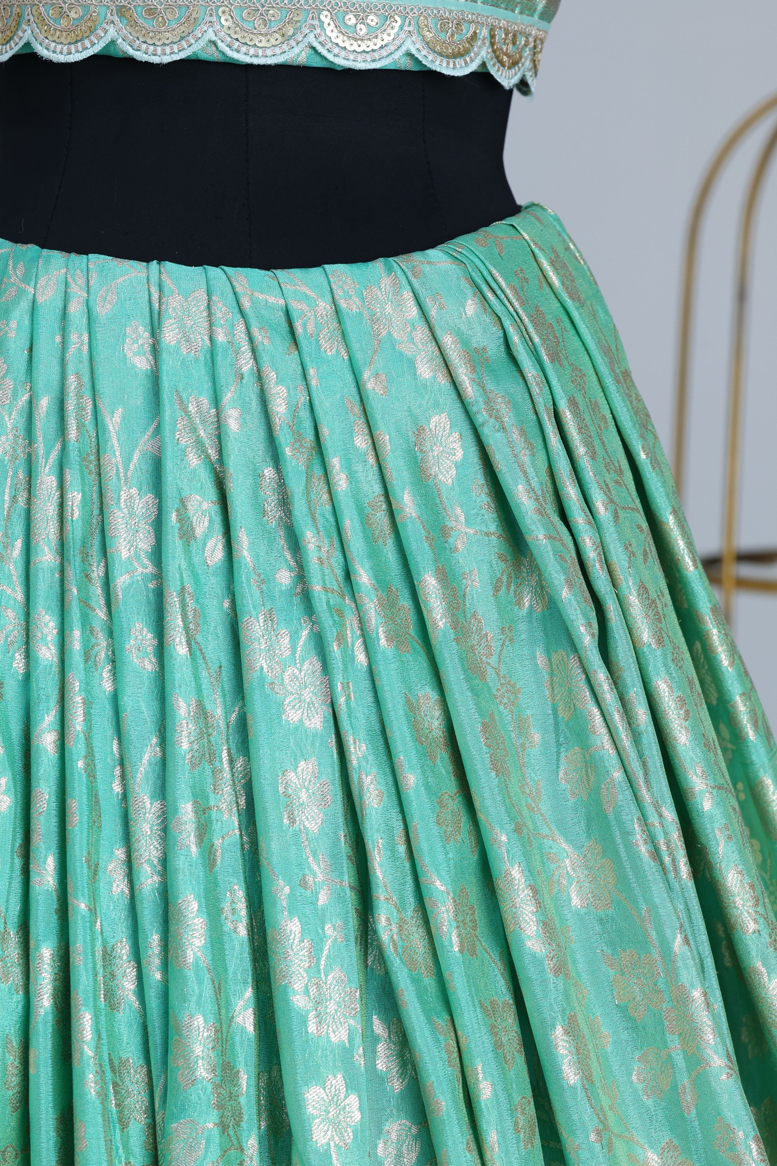 Mint green Banarasi fabric