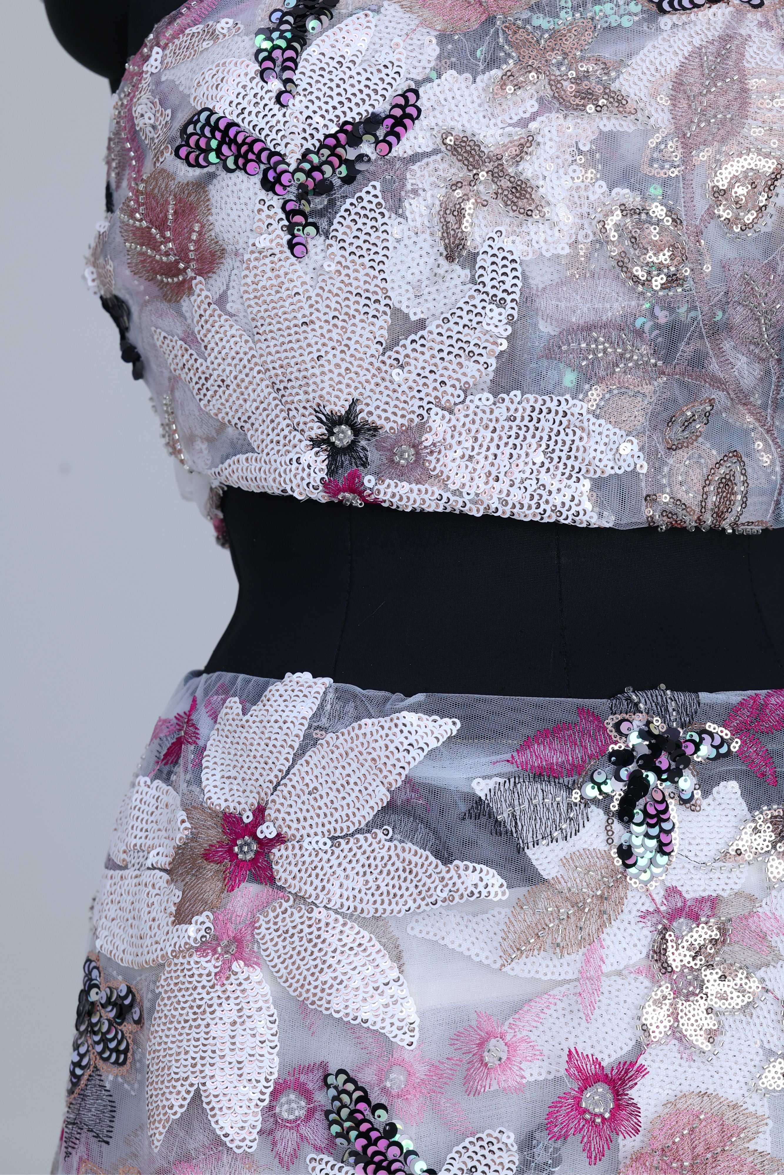 White net fabric with floral pattern