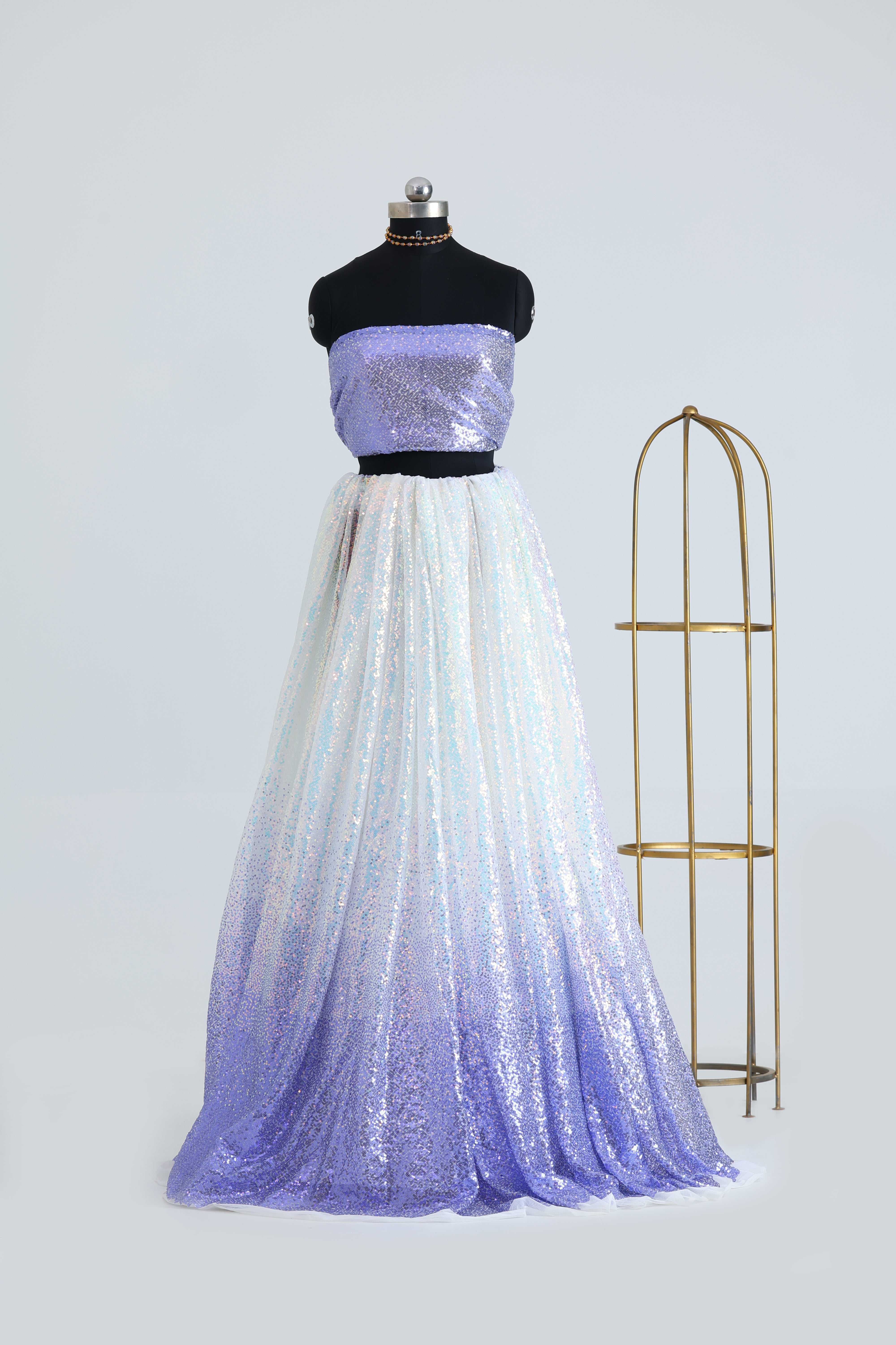 White net fabric with violet sequence