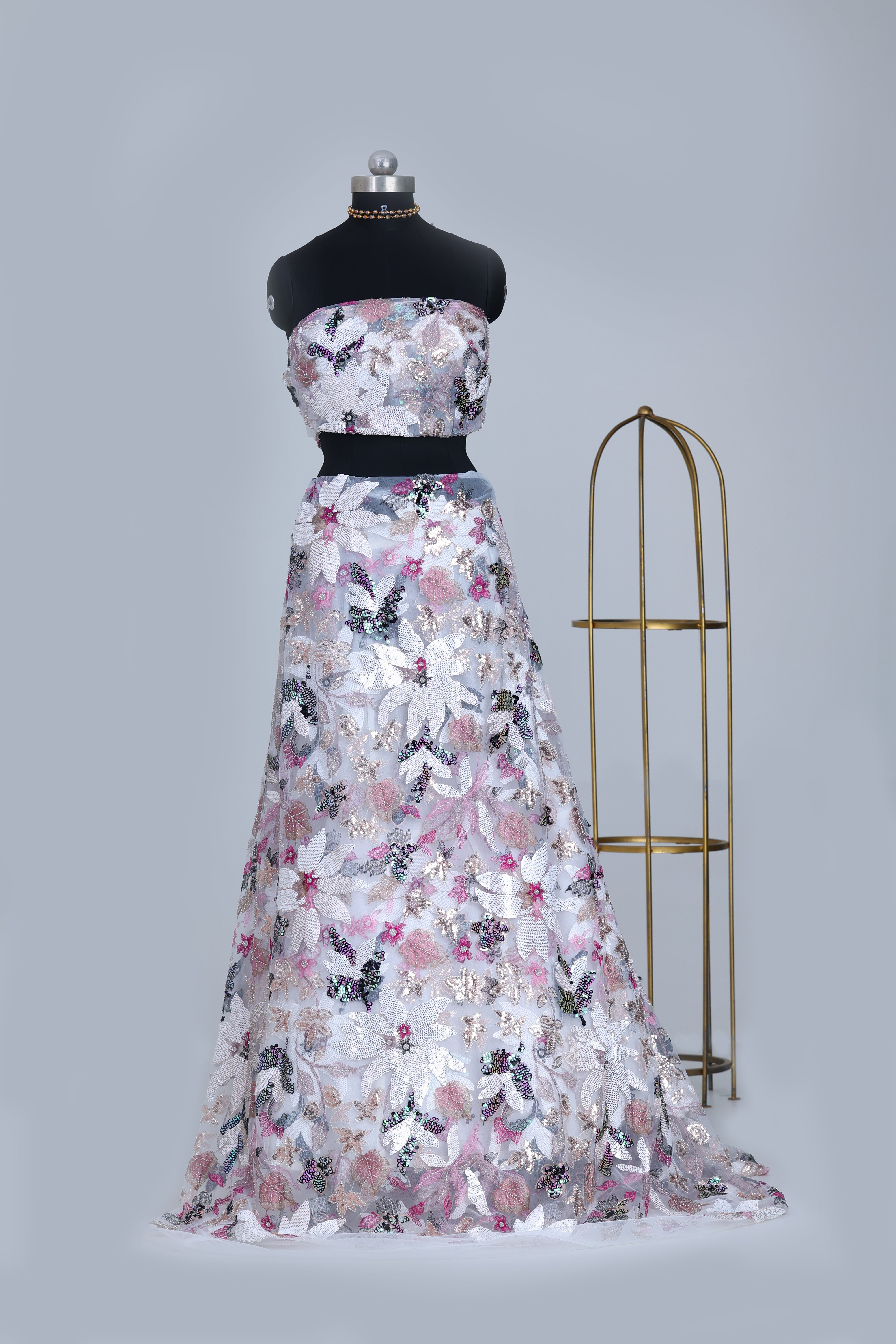 White net fabric with floral pattern