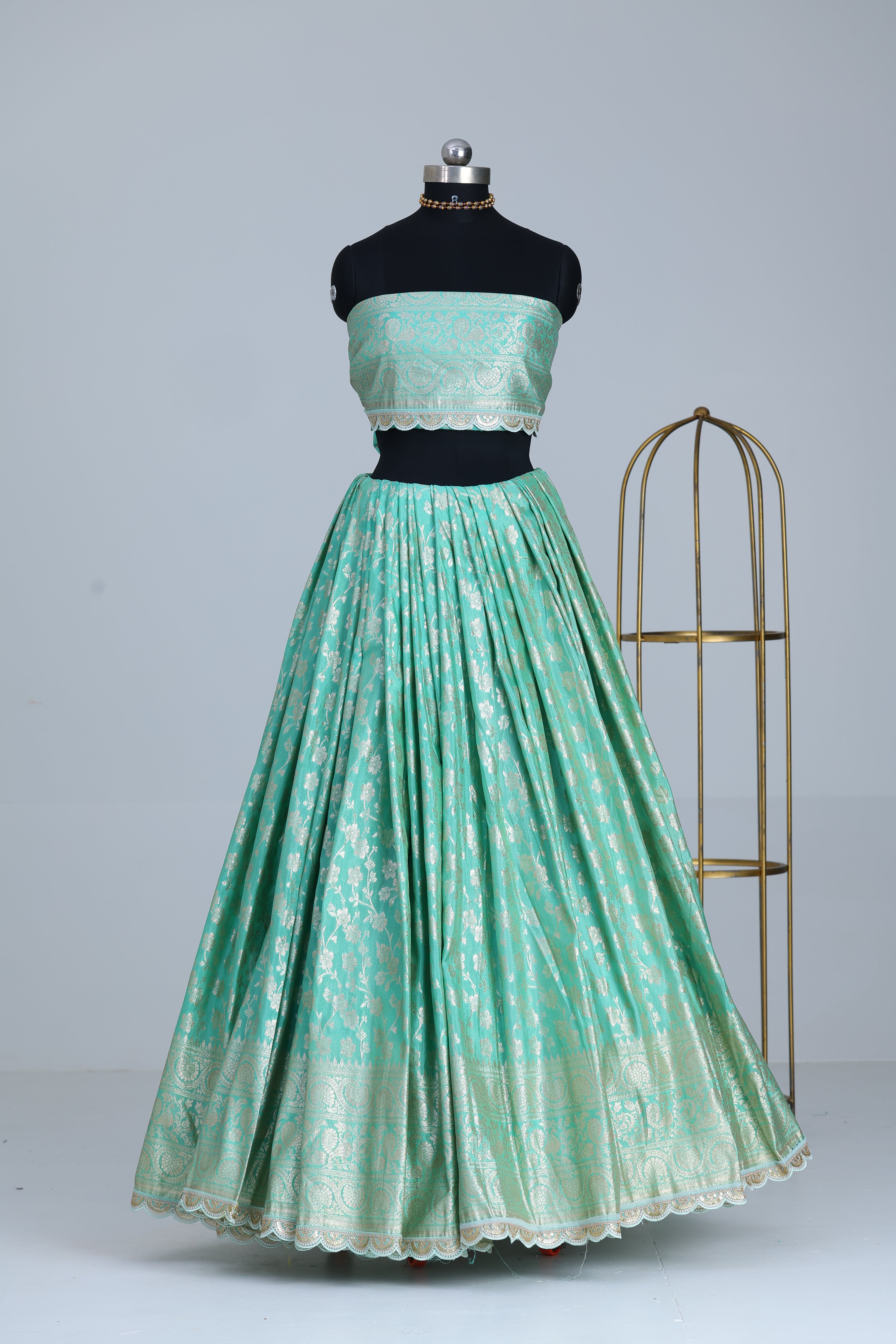 Mint green Banarasi fabric