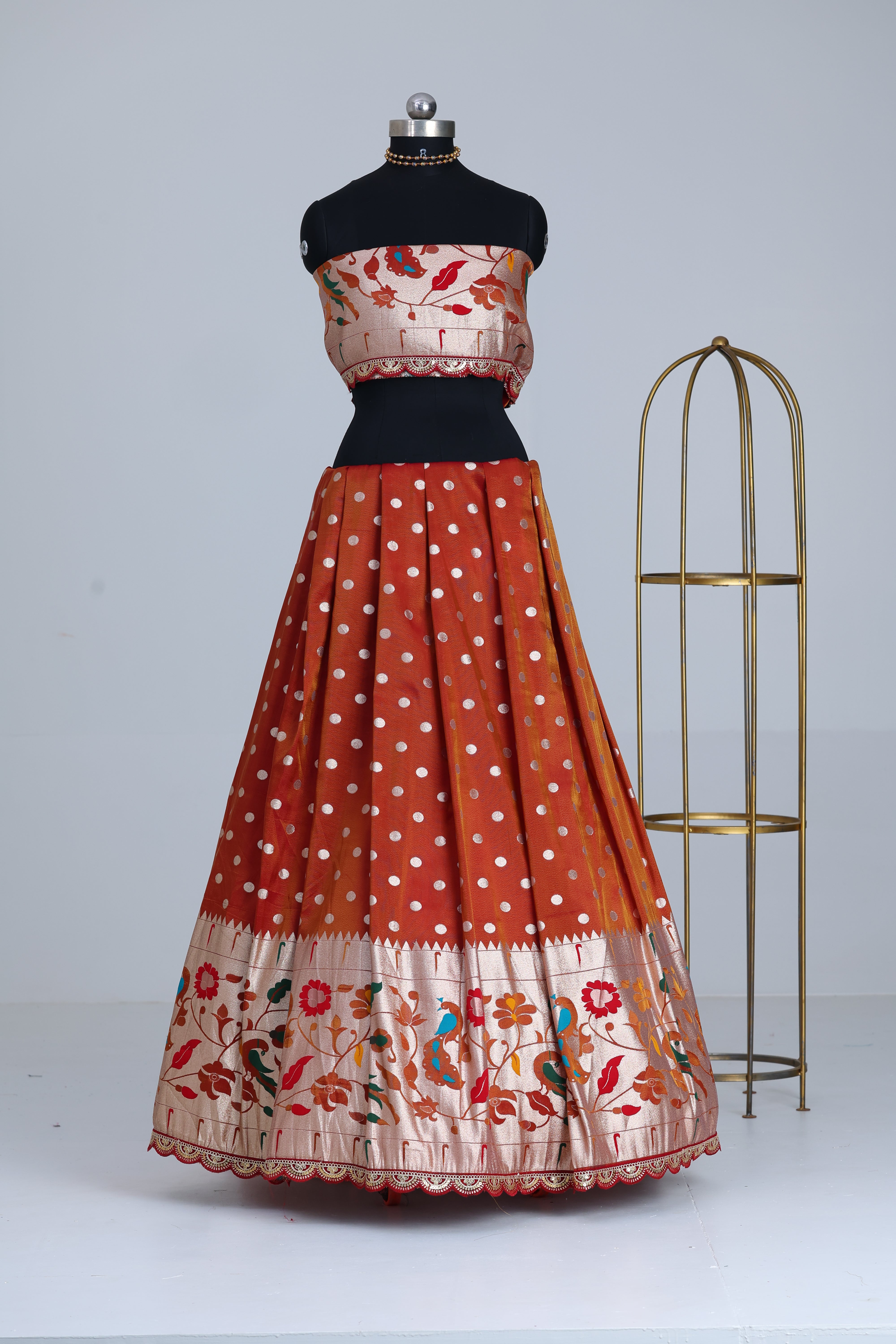 Rustish orange banarasi fabric