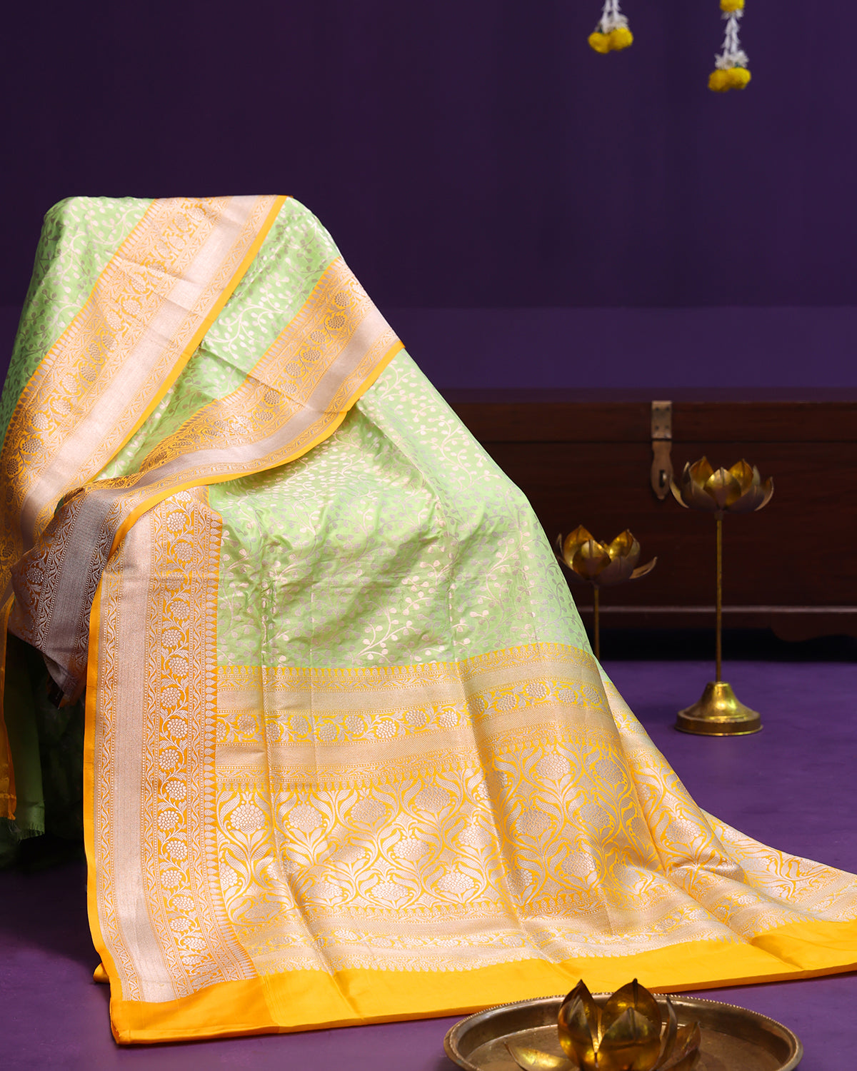 Inchworm Green Banarasi Saree
