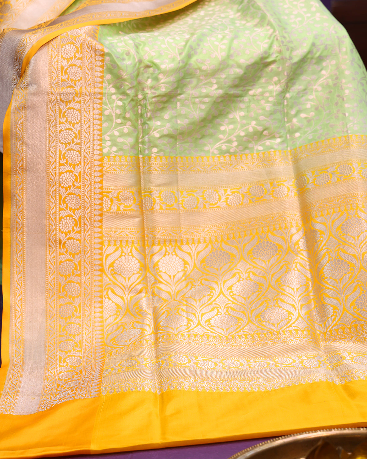 Inchworm Green Banarasi Saree