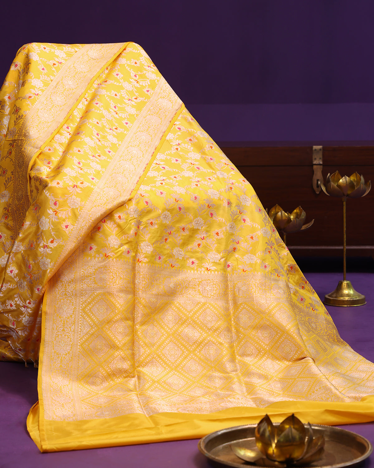 Vibrant Canary Yellow Banarasi Silk Saree