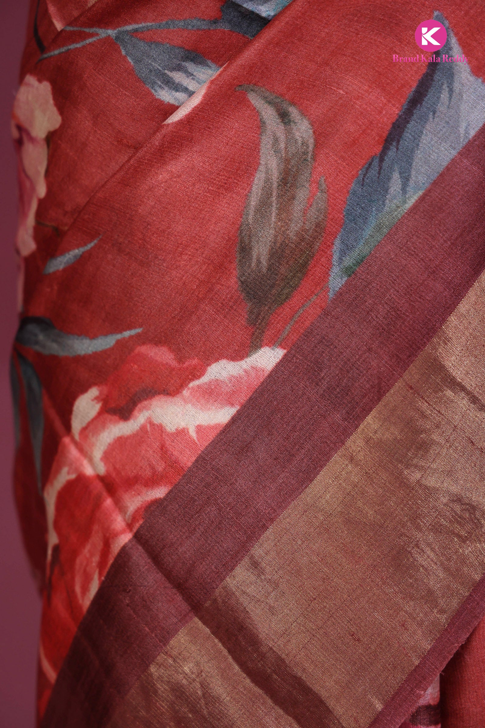 Printed maroon saree