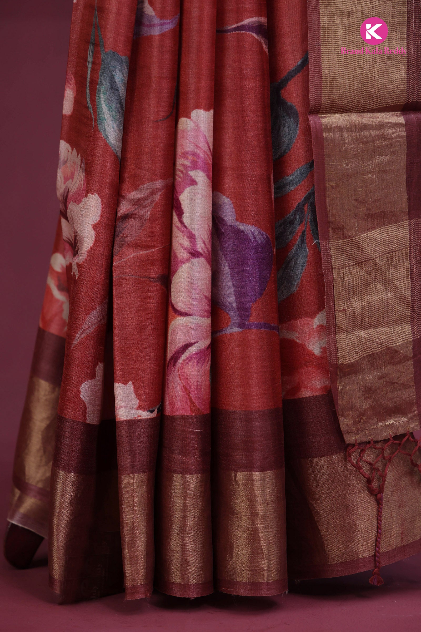Printed maroon saree