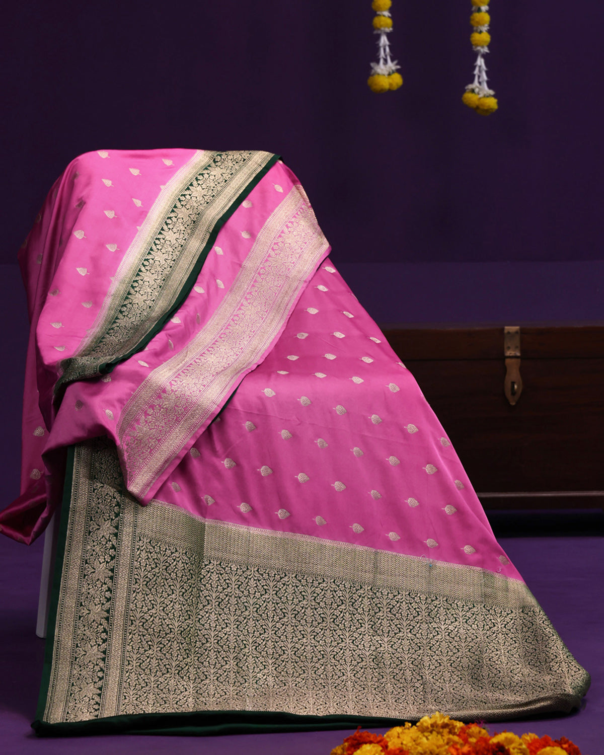 Bubblegum Pink Brocade Border Banarasi Saree