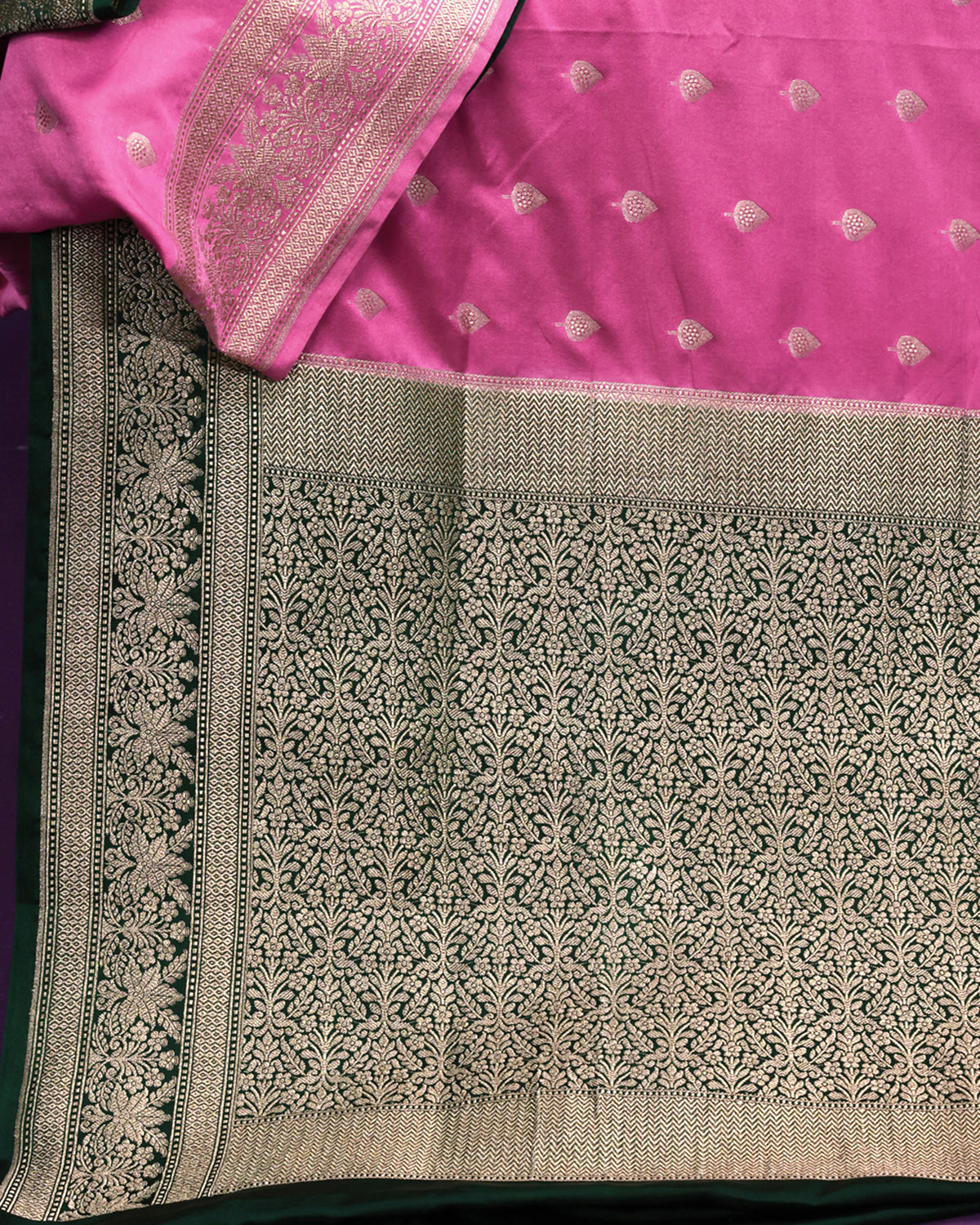Bubblegum Pink Brocade Border Banarasi Saree