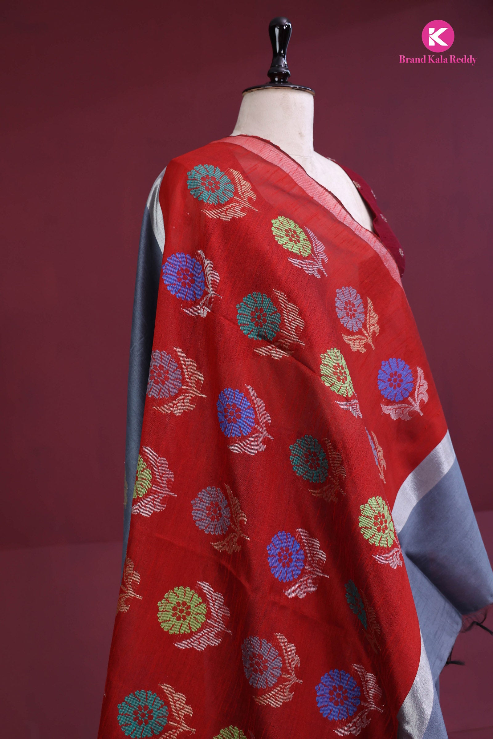 Charcoal Bloom Soft Silk Saree
