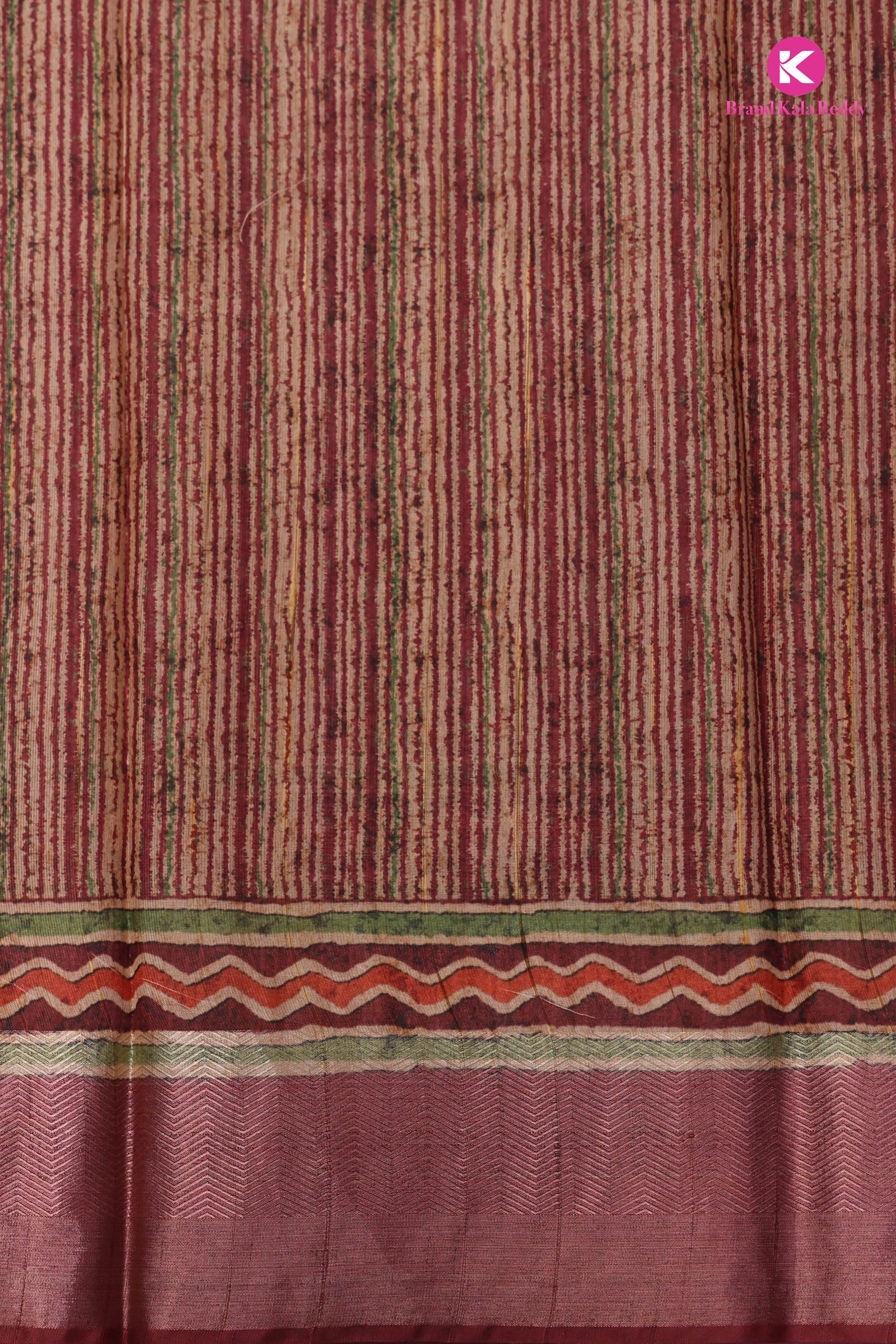 Autumn Leaves: Earthy Printed Silk Saree with Zari Border
