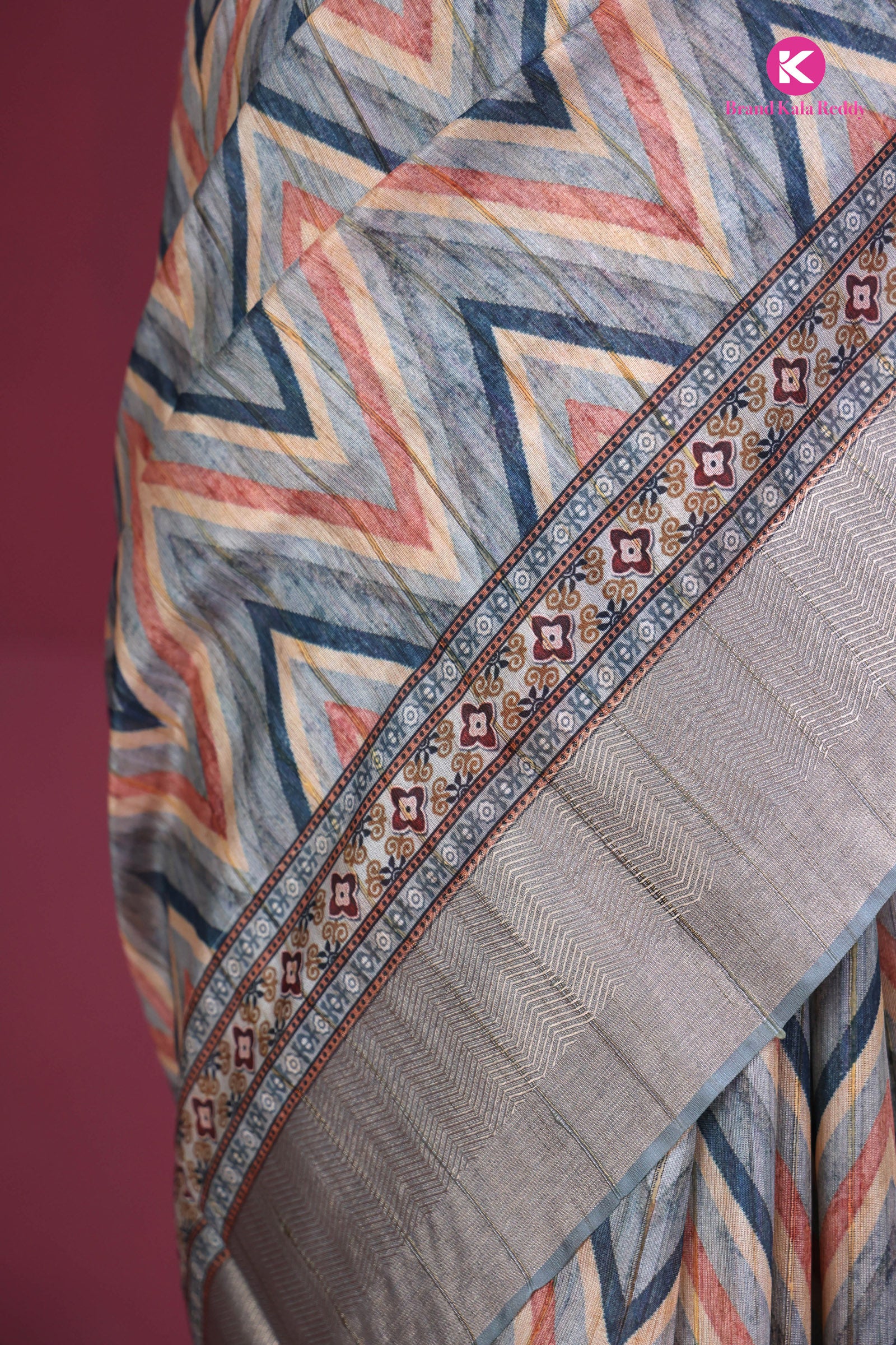 Bold Soul in Silken Hues – Chevron Printed Silk Saree