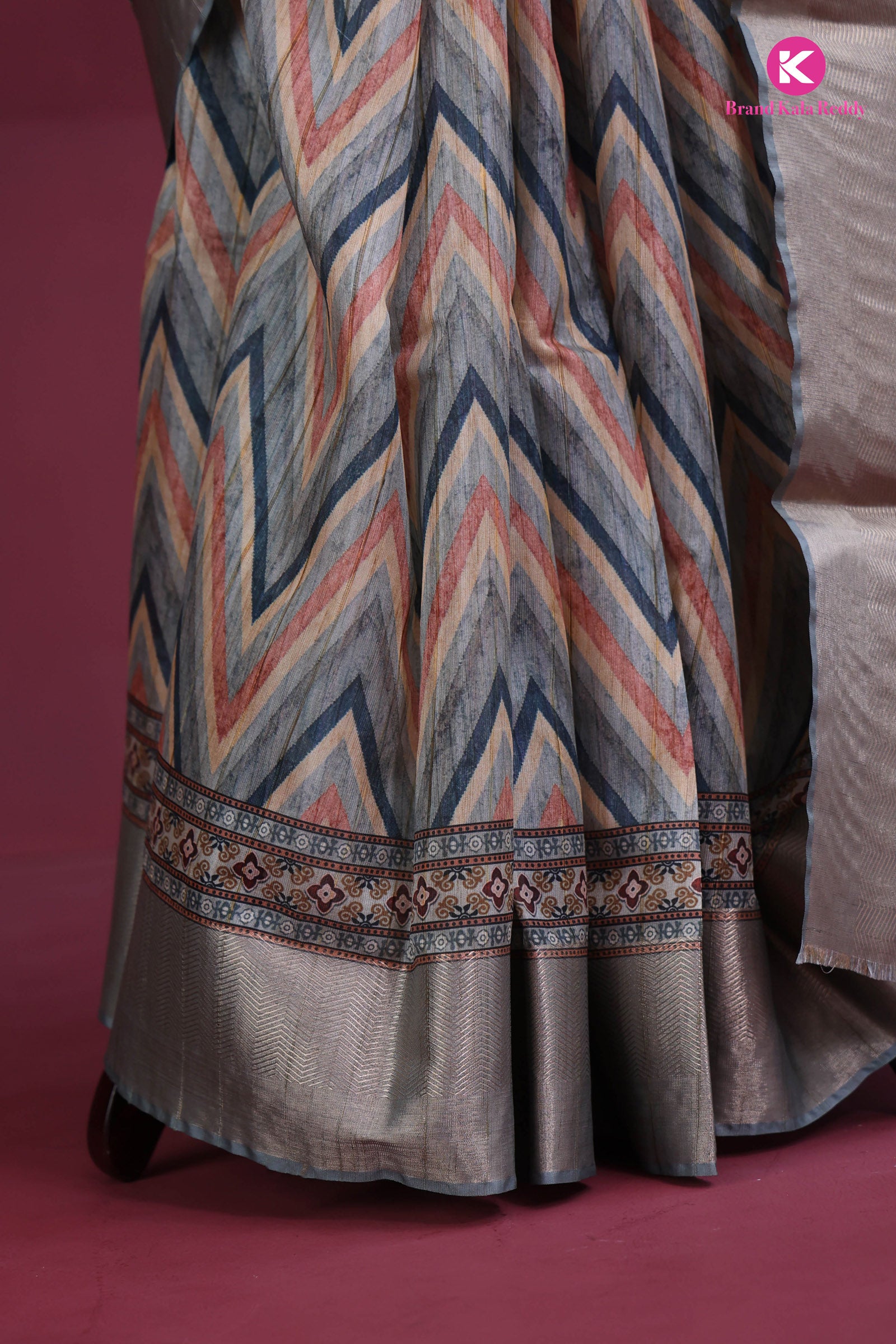 Bold Soul in Silken Hues – Chevron Printed Silk Saree