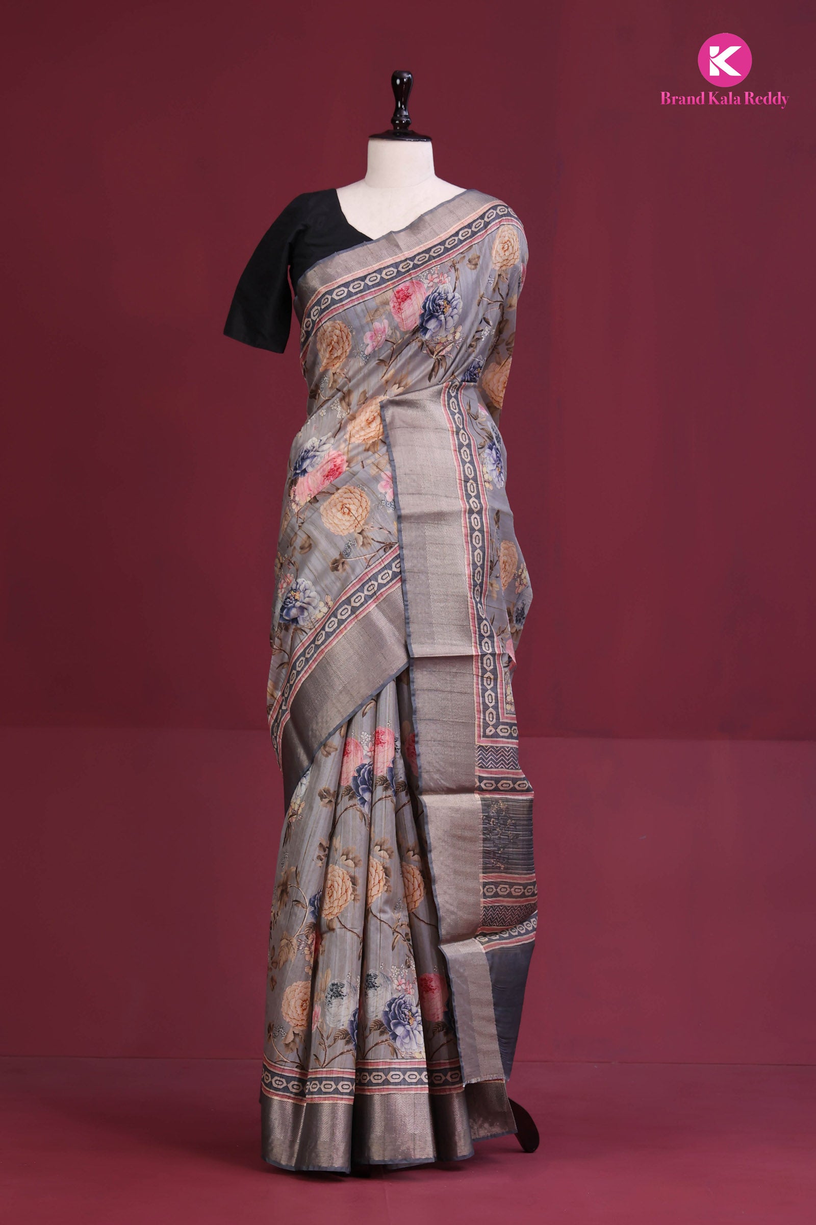 Floral Fantasy: Contemporary Printed Silk Saree
