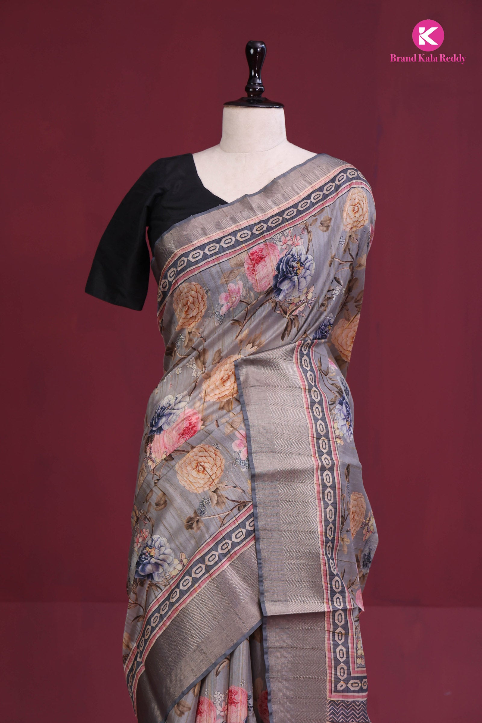 Floral Fantasy: Contemporary Printed Silk Saree