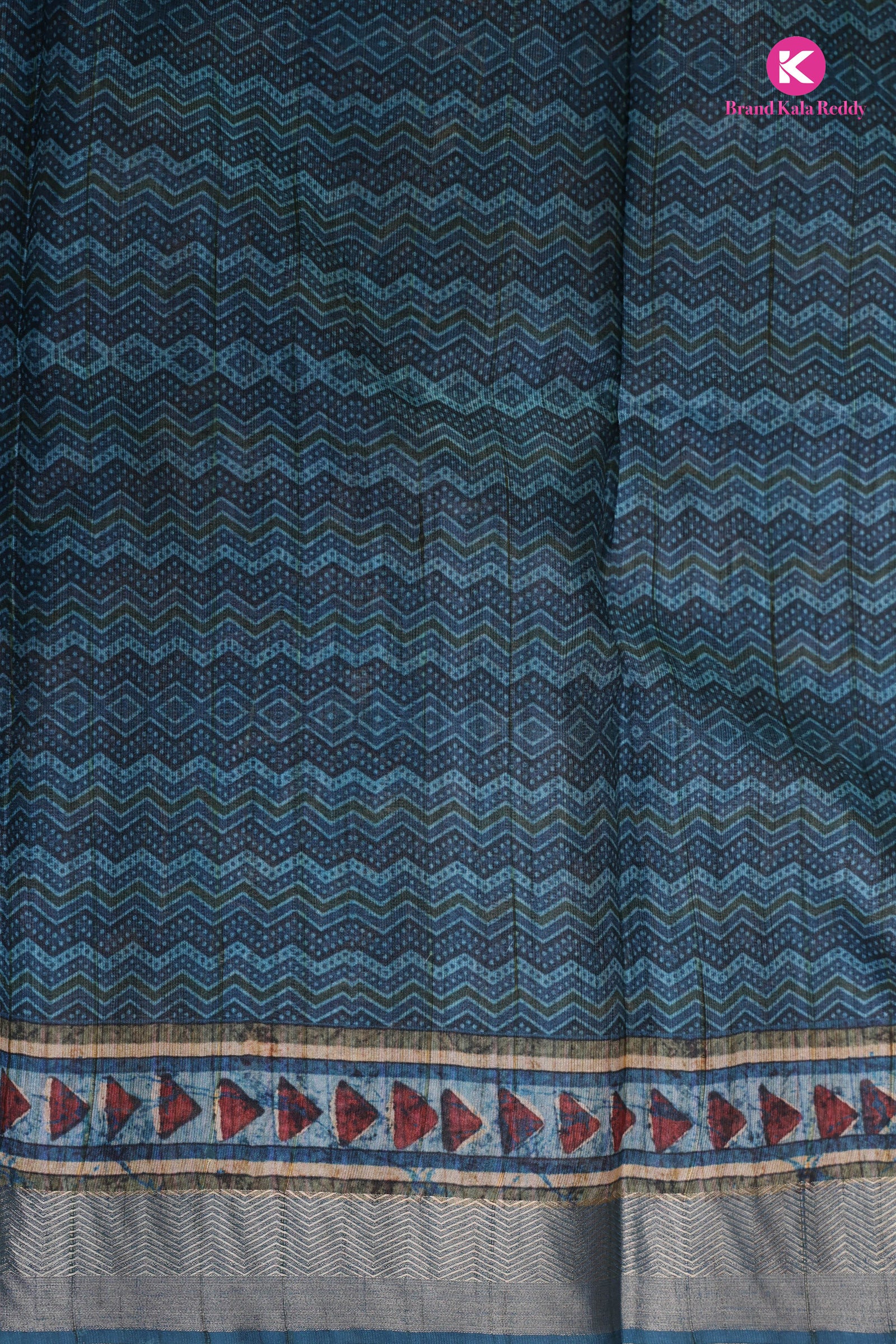 Teal Canvas: Contemporary Printed Silk Saree with Geometric Border