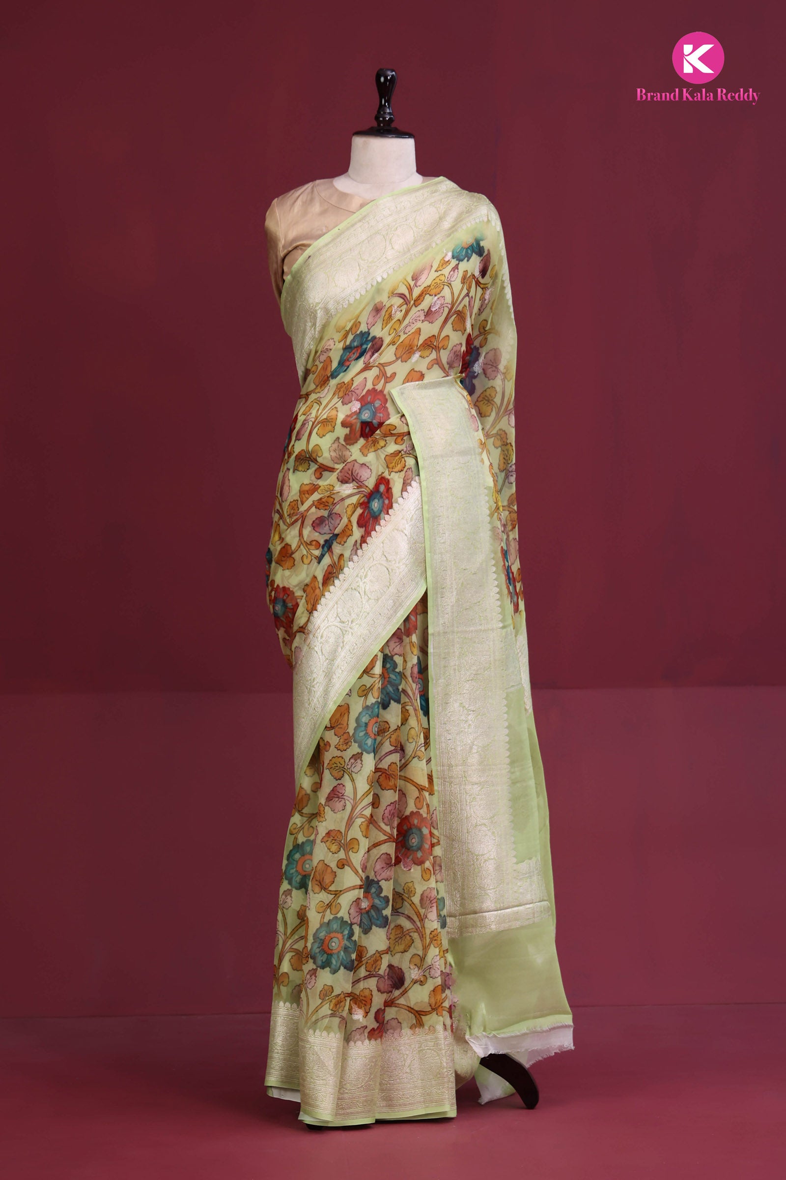 Pastel Dream: Artistic Floral Georgette Silk Saree