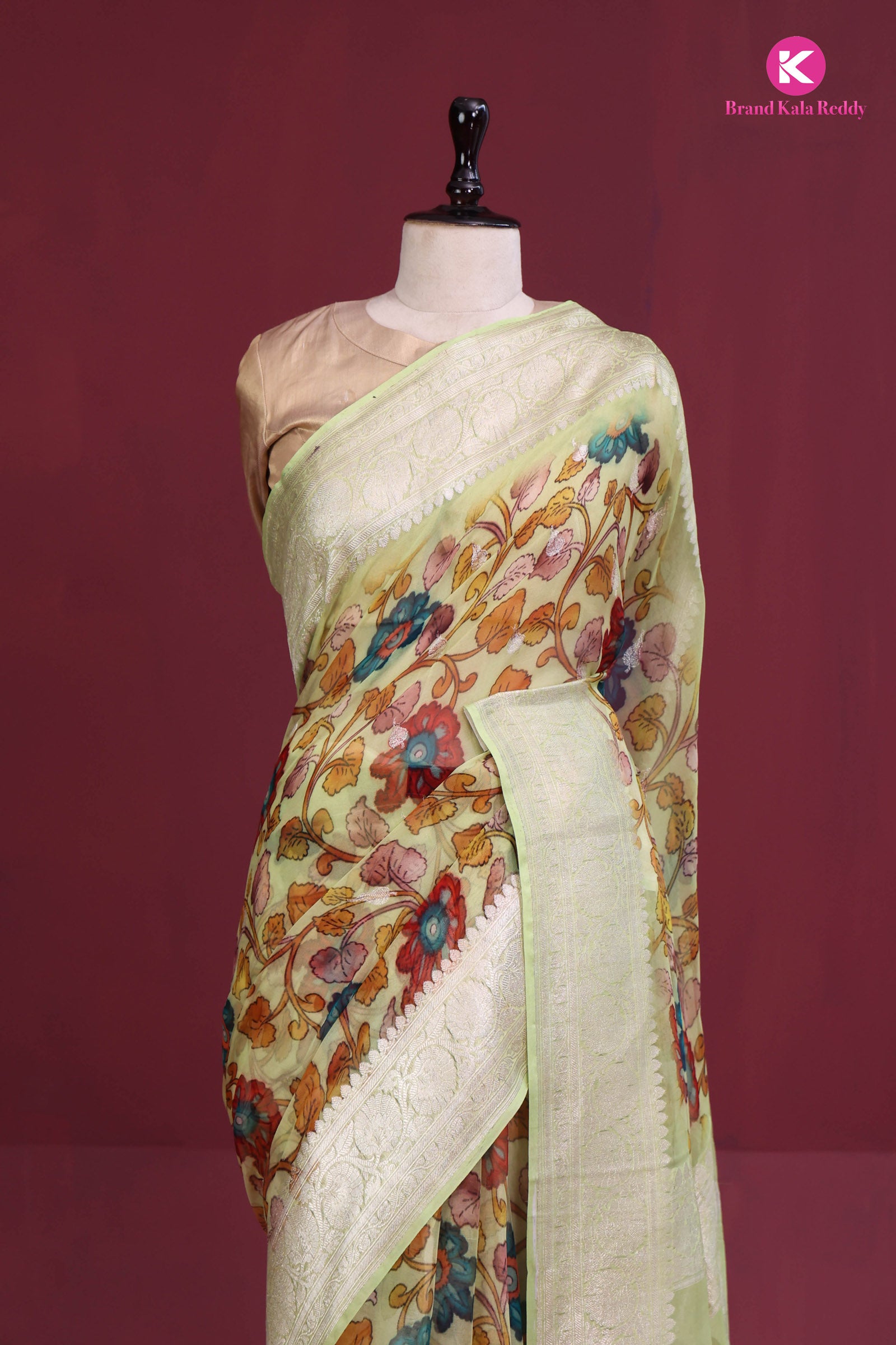 Pastel Dream: Artistic Floral Georgette Silk Saree