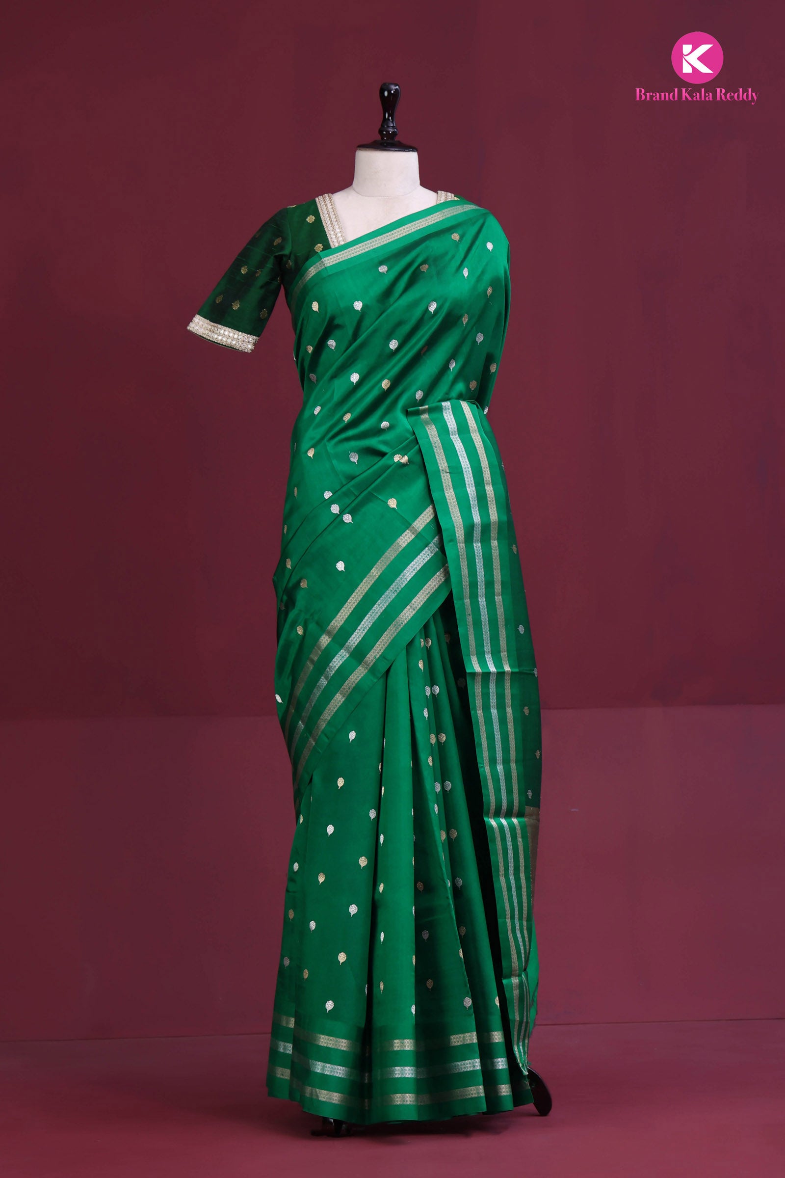 Royal Greens: Chiniya Banarasi Silk Saree with Woven Butti