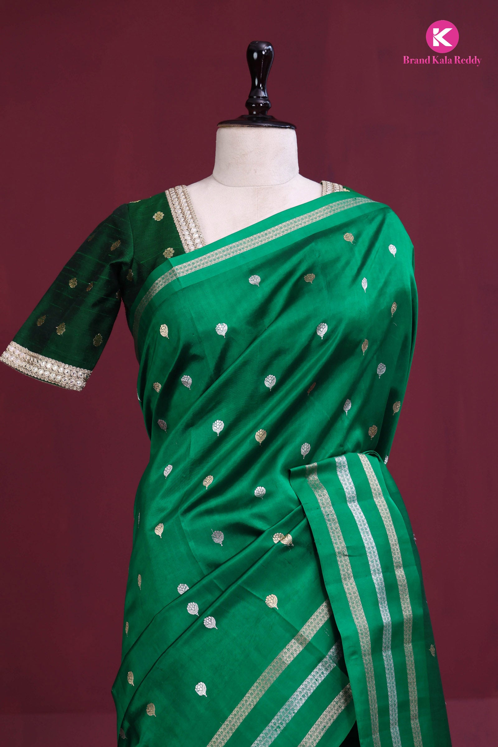 Royal Greens: Chiniya Banarasi Silk Saree with Woven Butti