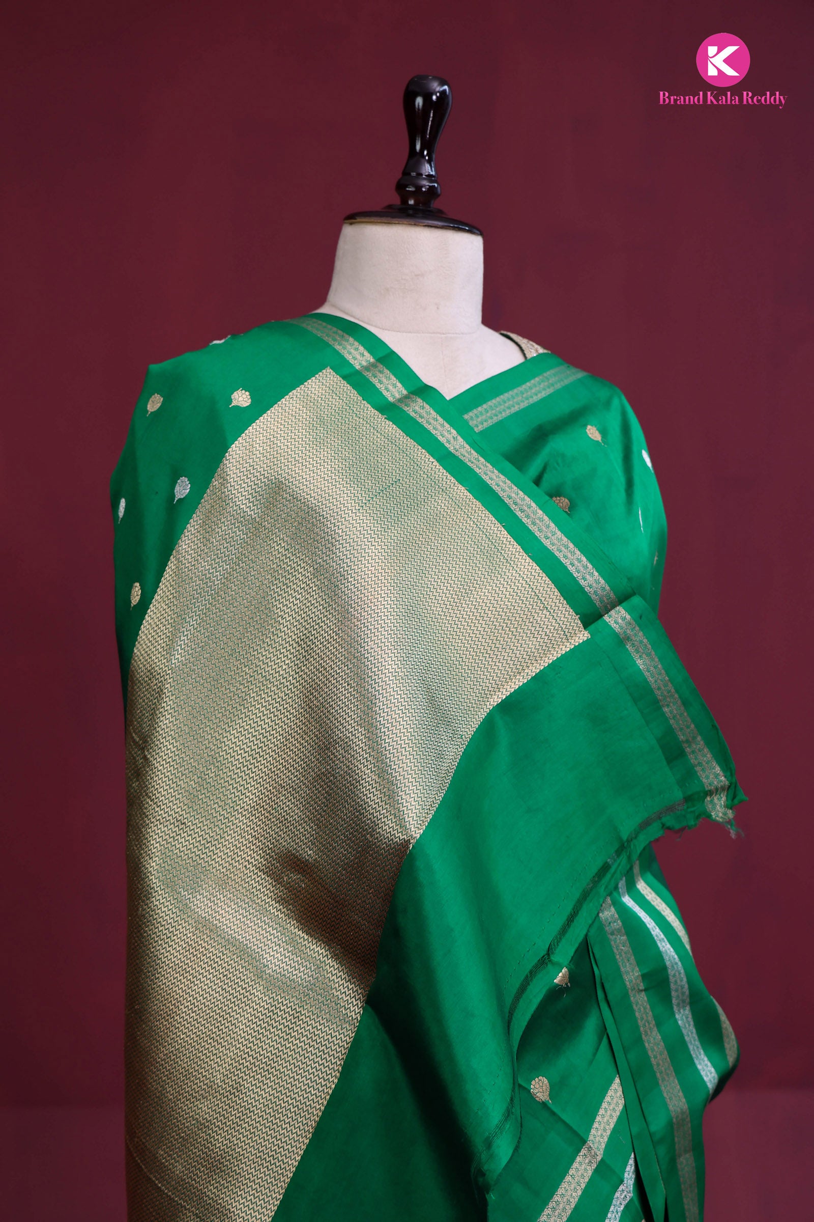 Royal Greens: Chiniya Banarasi Silk Saree with Woven Butti