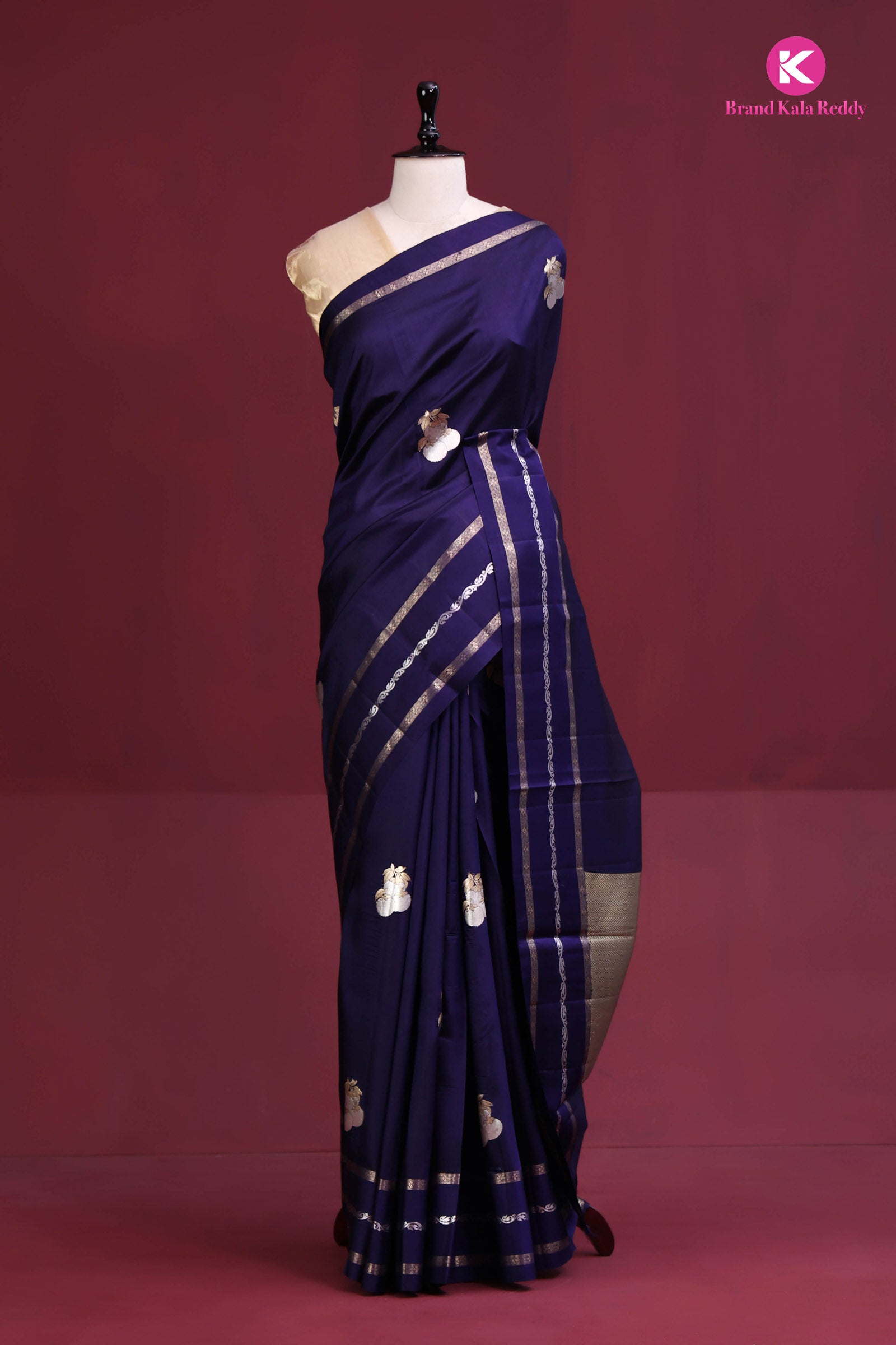 Royal Sapphire: Zari Butti Chiniya Banarasi Silk Saree