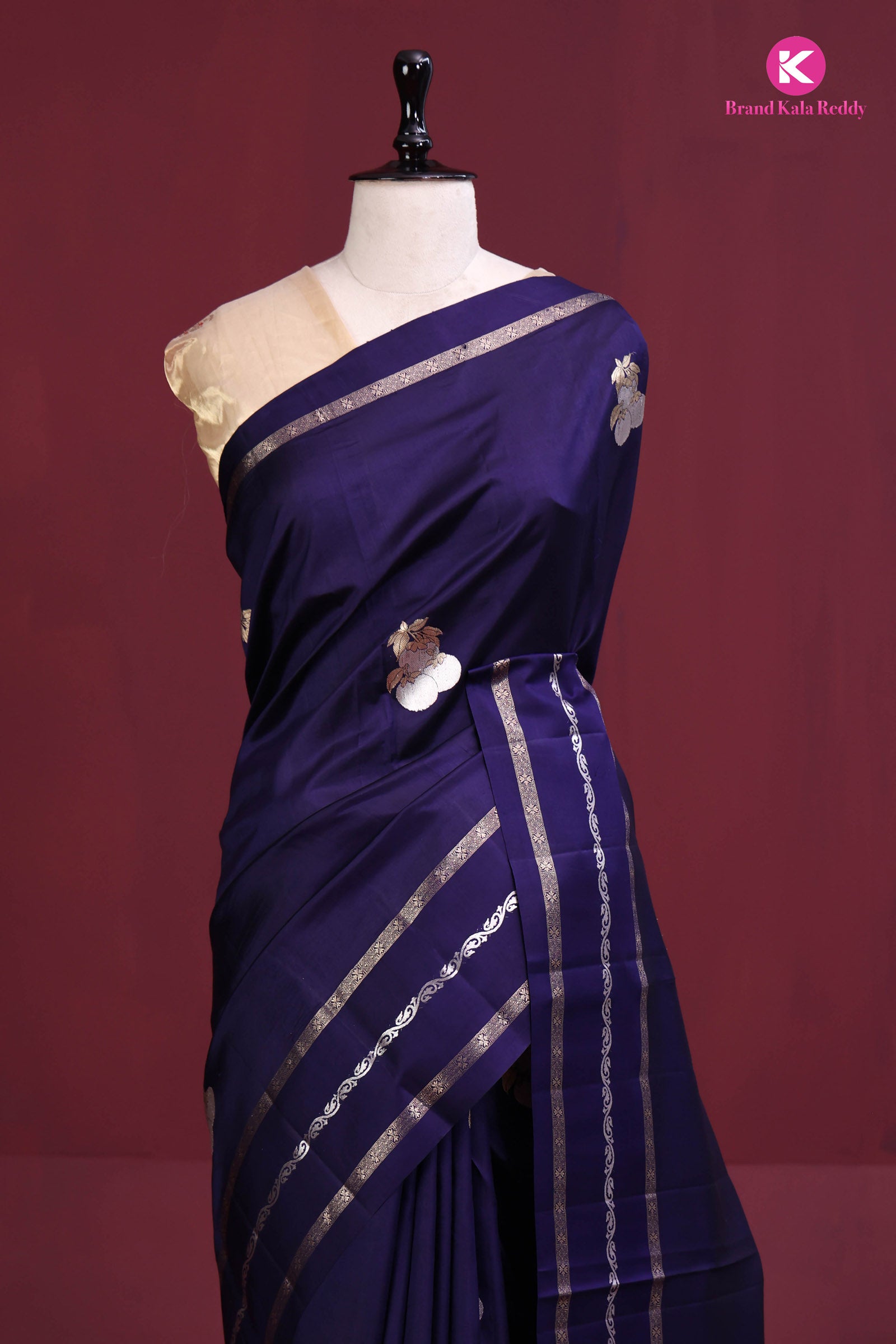 Royal Sapphire: Zari Butti Chiniya Banarasi Silk Saree
