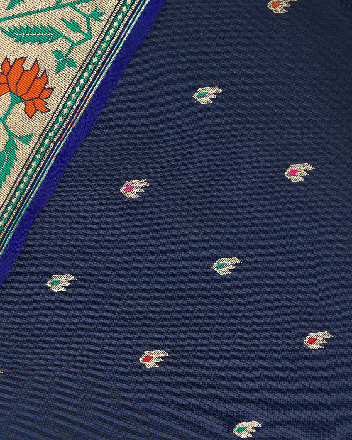 Royal Navy Blue Banarasi Saree with Traditional Floral Border
