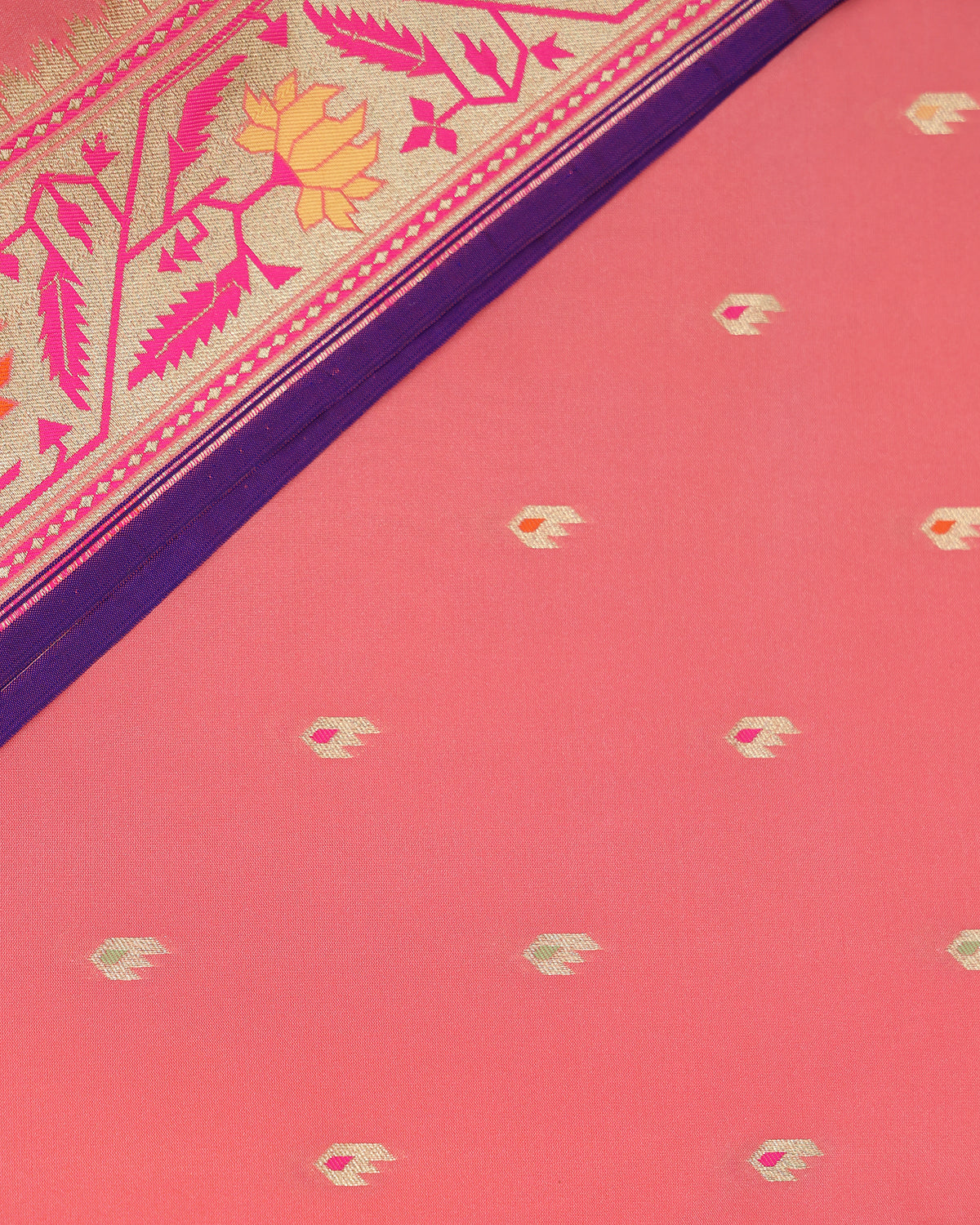 Salmon Pink Paithani Border Banarasi Saree