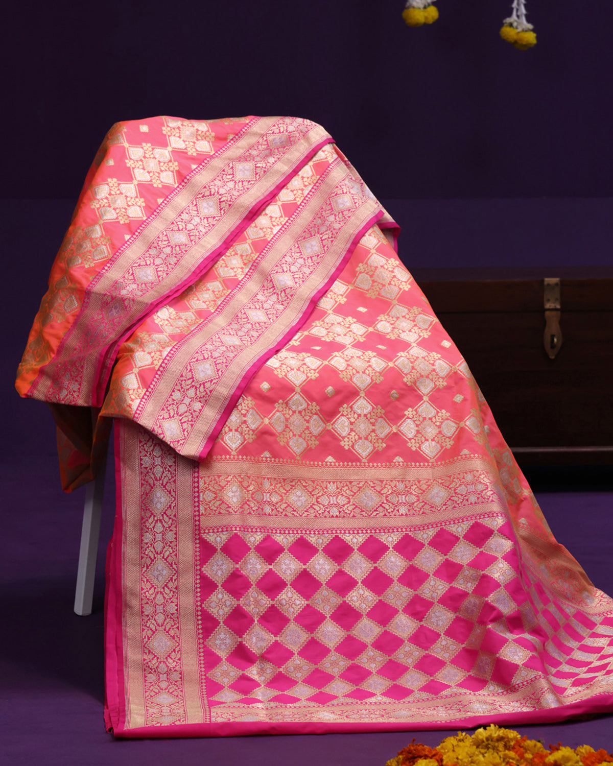 Salmon Pink Banarasi Saree