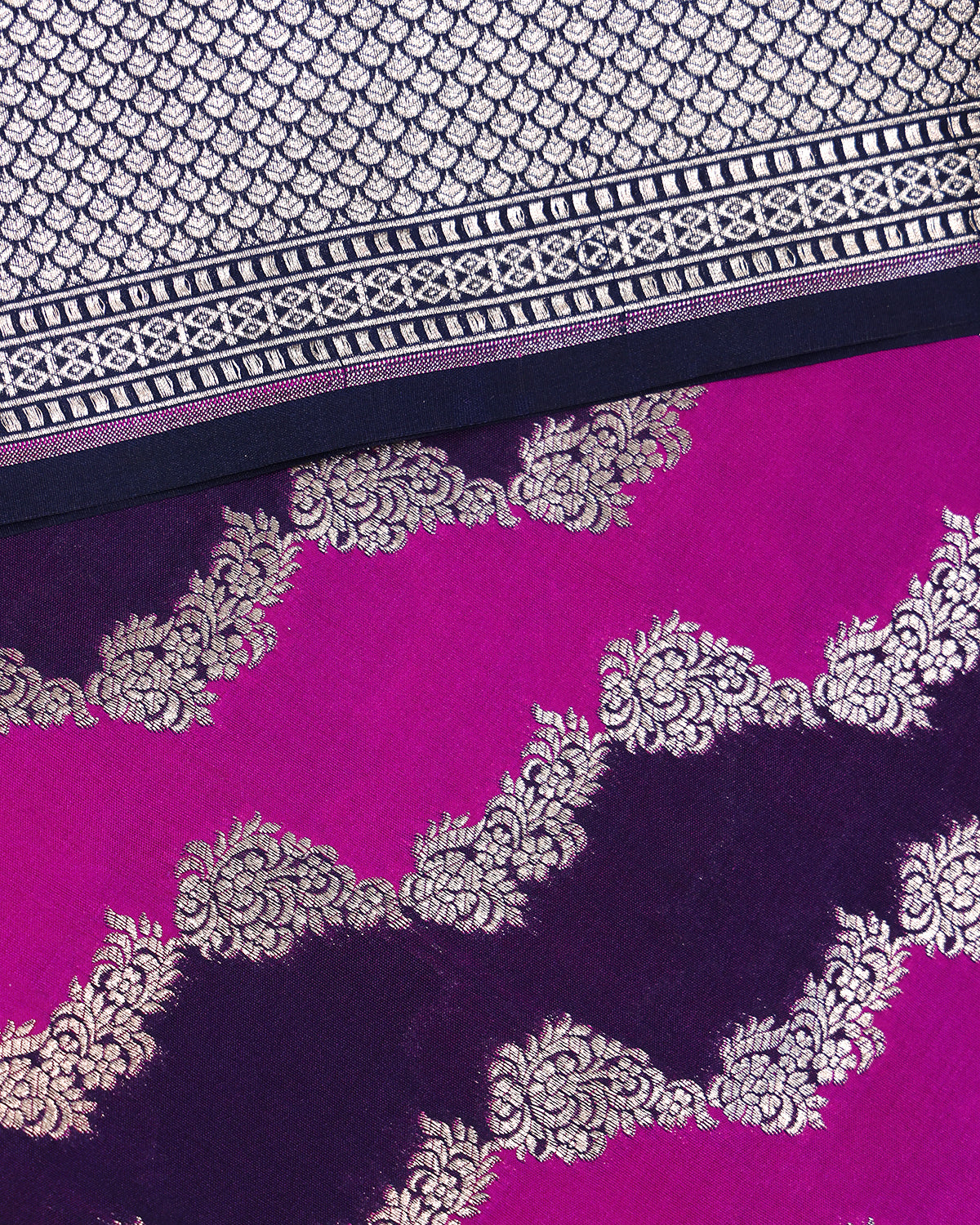 Pink and Navy Blue Rangkat Style Banarasi  Saree