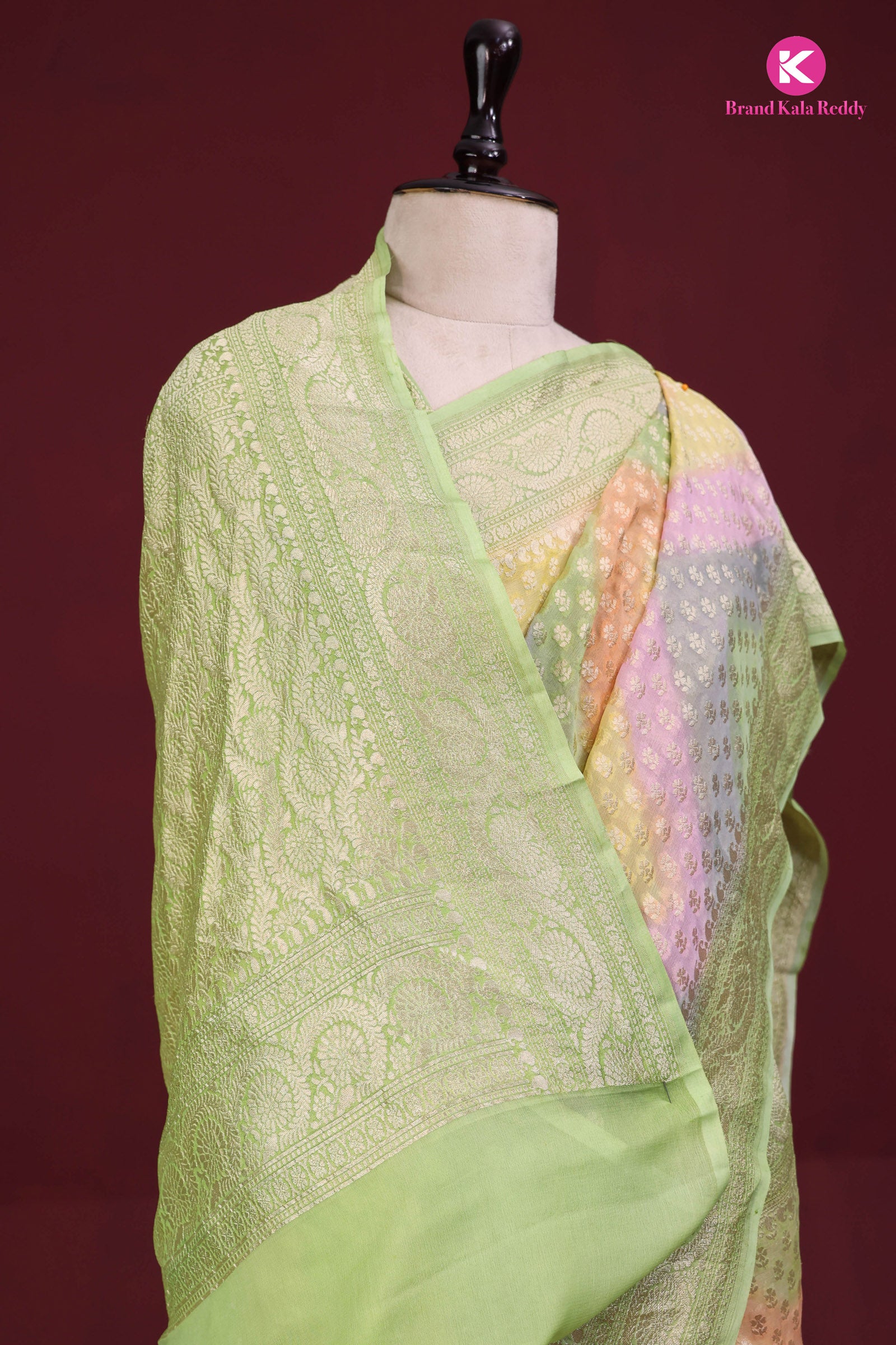 A Multi Pastel colour Georgette Banarasi Silk Saree in Rankat Style
