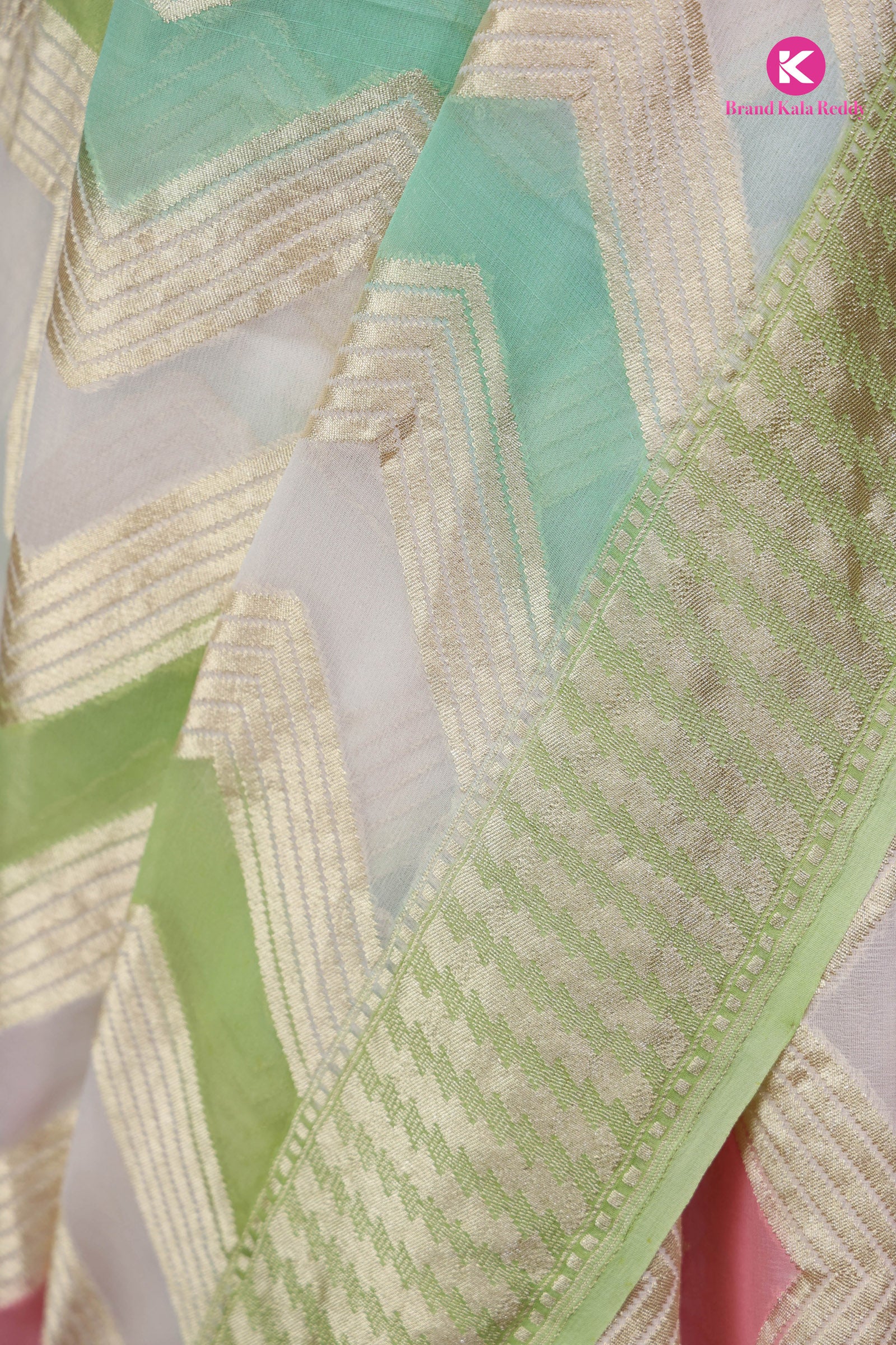 A Multi Pastel Colour Georgette Banarasi Saree in Rankat style