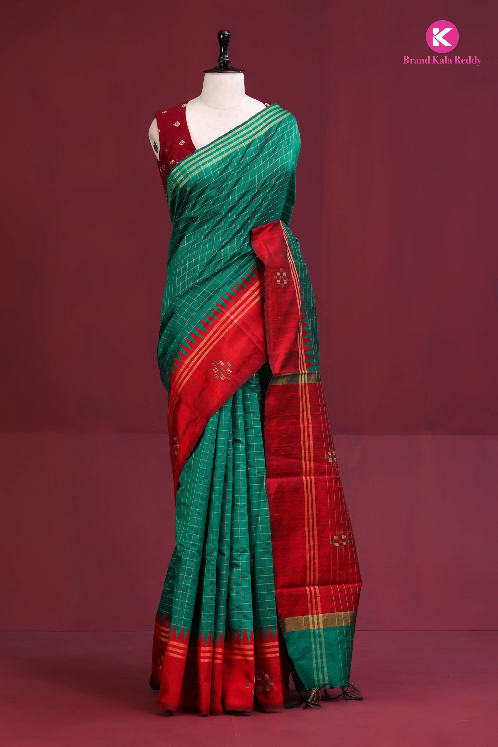 Forest Green & Ruby Red: Grand Moonga Silk Saree