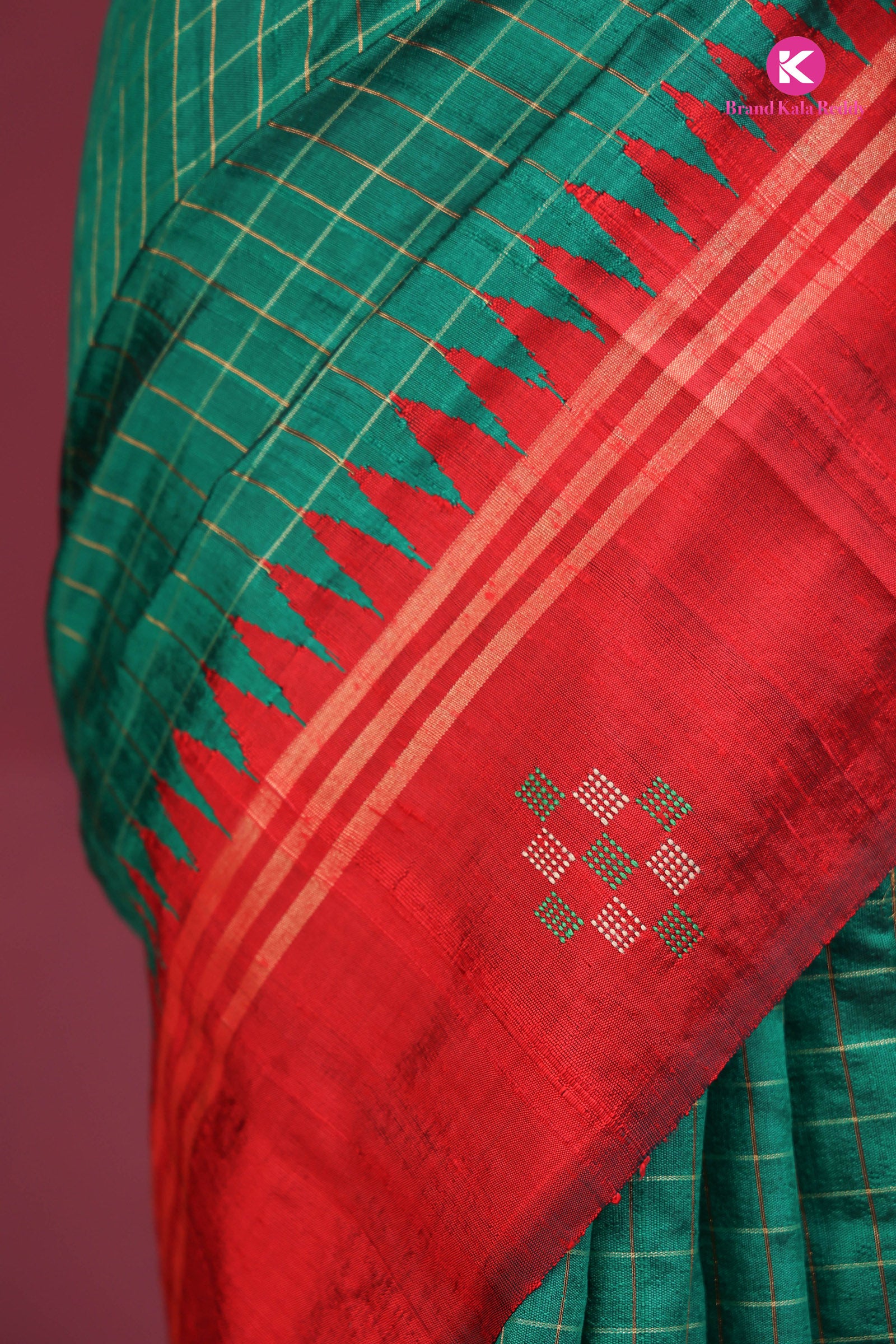 Forest Green & Ruby Red: Grand Moonga Silk Saree