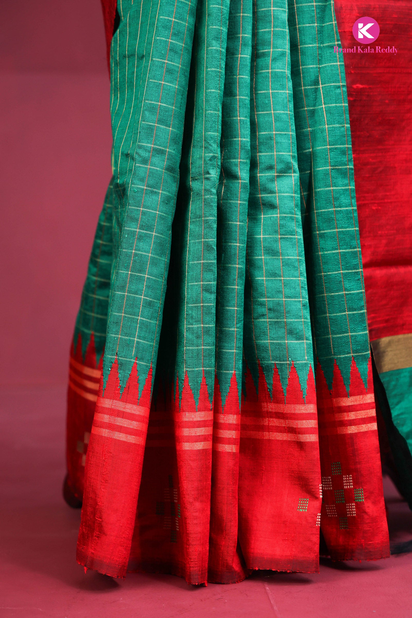 Forest Green & Ruby Red: Grand Moonga Silk Saree