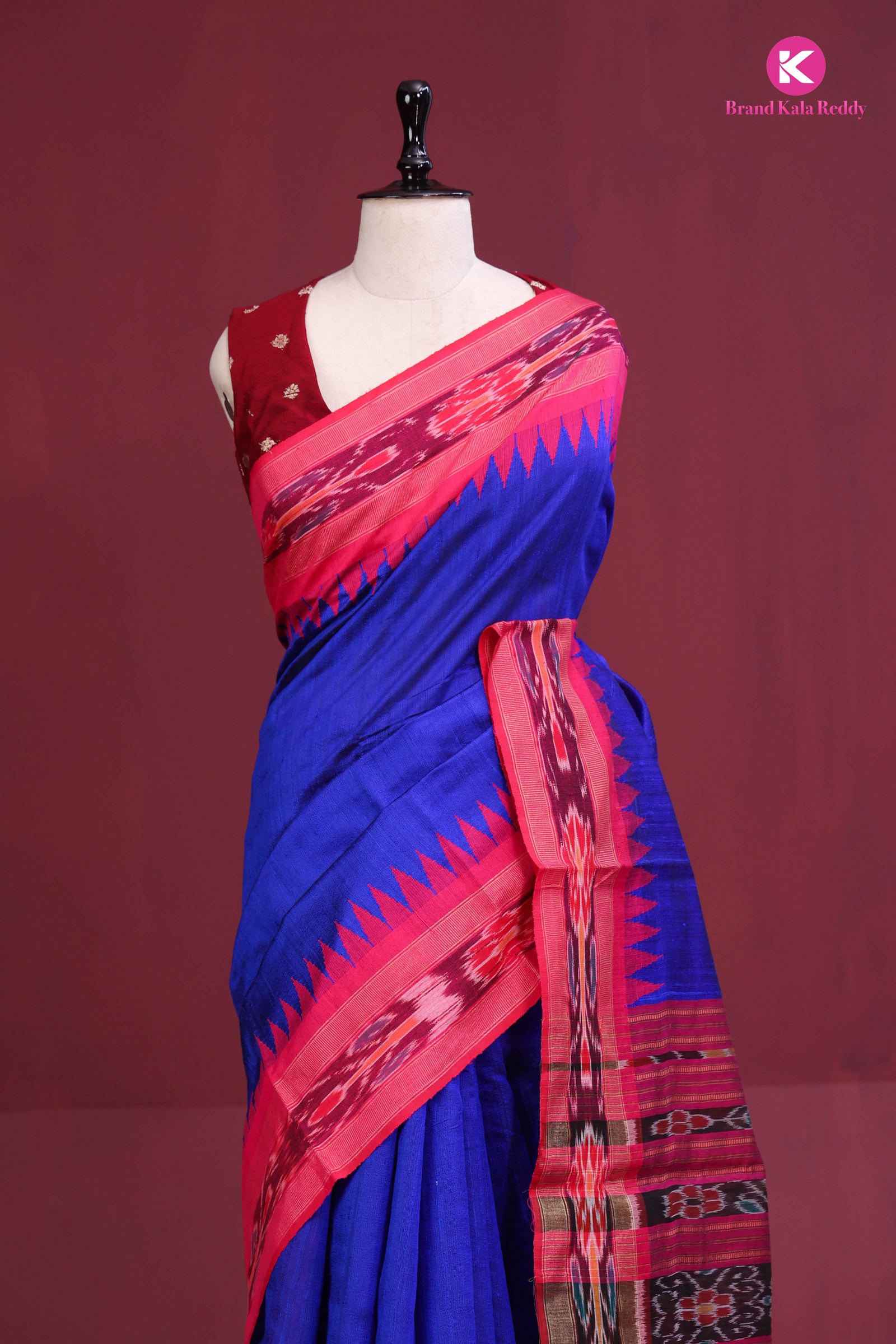 Azure Dream: Contemporary Moonga Silk Saree with Ikkat Detailing